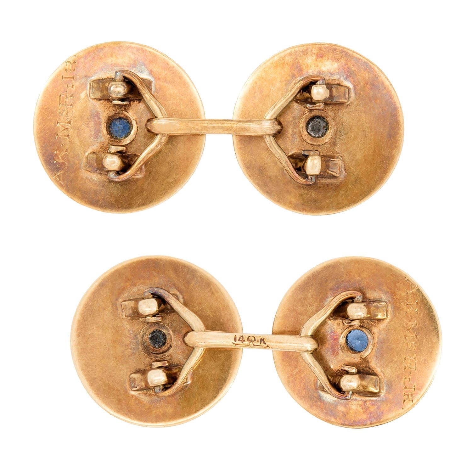 RIKER BROS Victorian Style 14k Gold & Platinum Diamond & Topaz Cufflinks for Men - Luxury Wedding, Formal Attire & Business Gifts