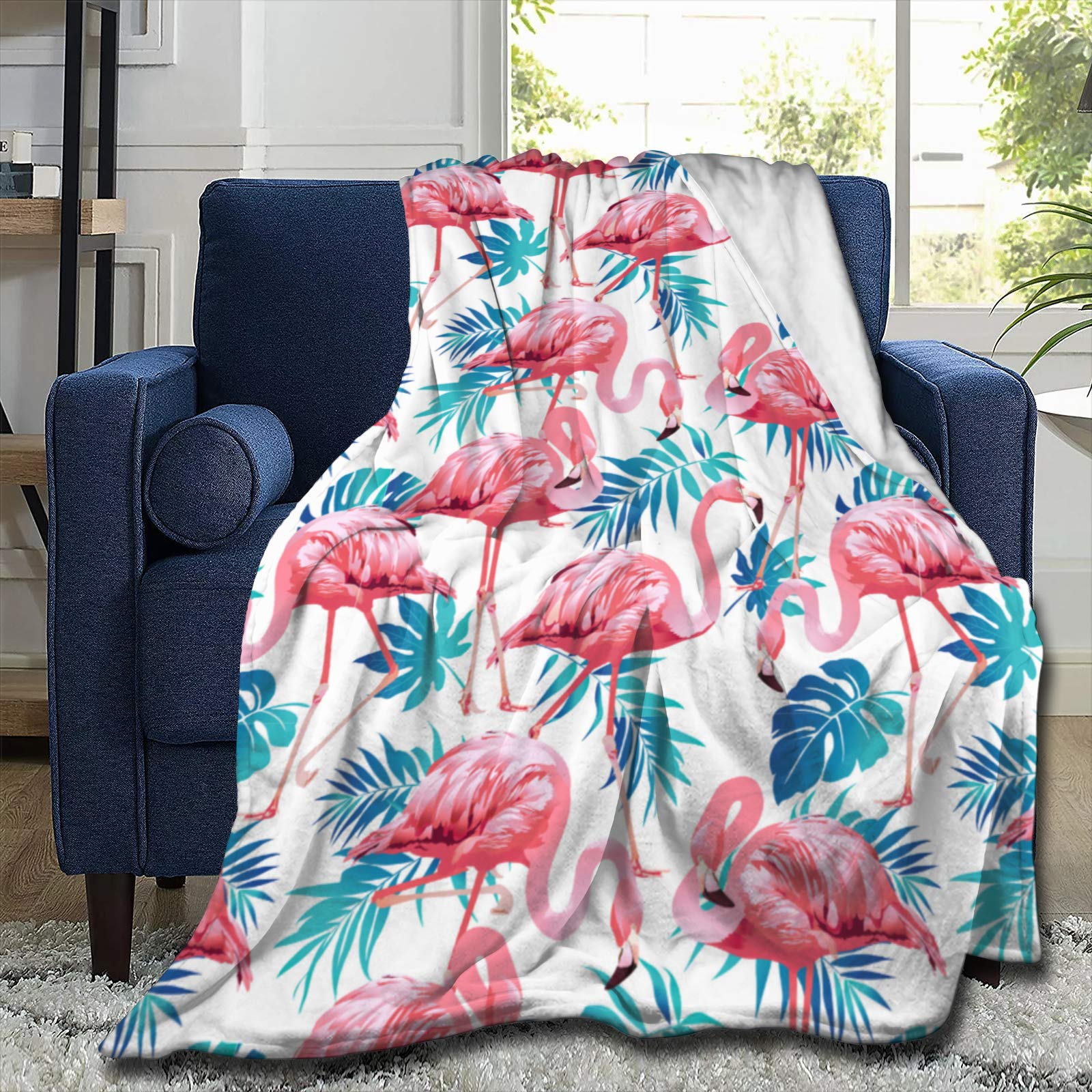 ARTIEMASTER Blue Turtle Leaf Flamingo Throw Blanket - Ultra Soft & Warm Flannel Blanket 120x90 Inches for Couch, Bed, Office & AC Rooms - Cozy Family Blanket for Snuggling, Lounging & Home Decor