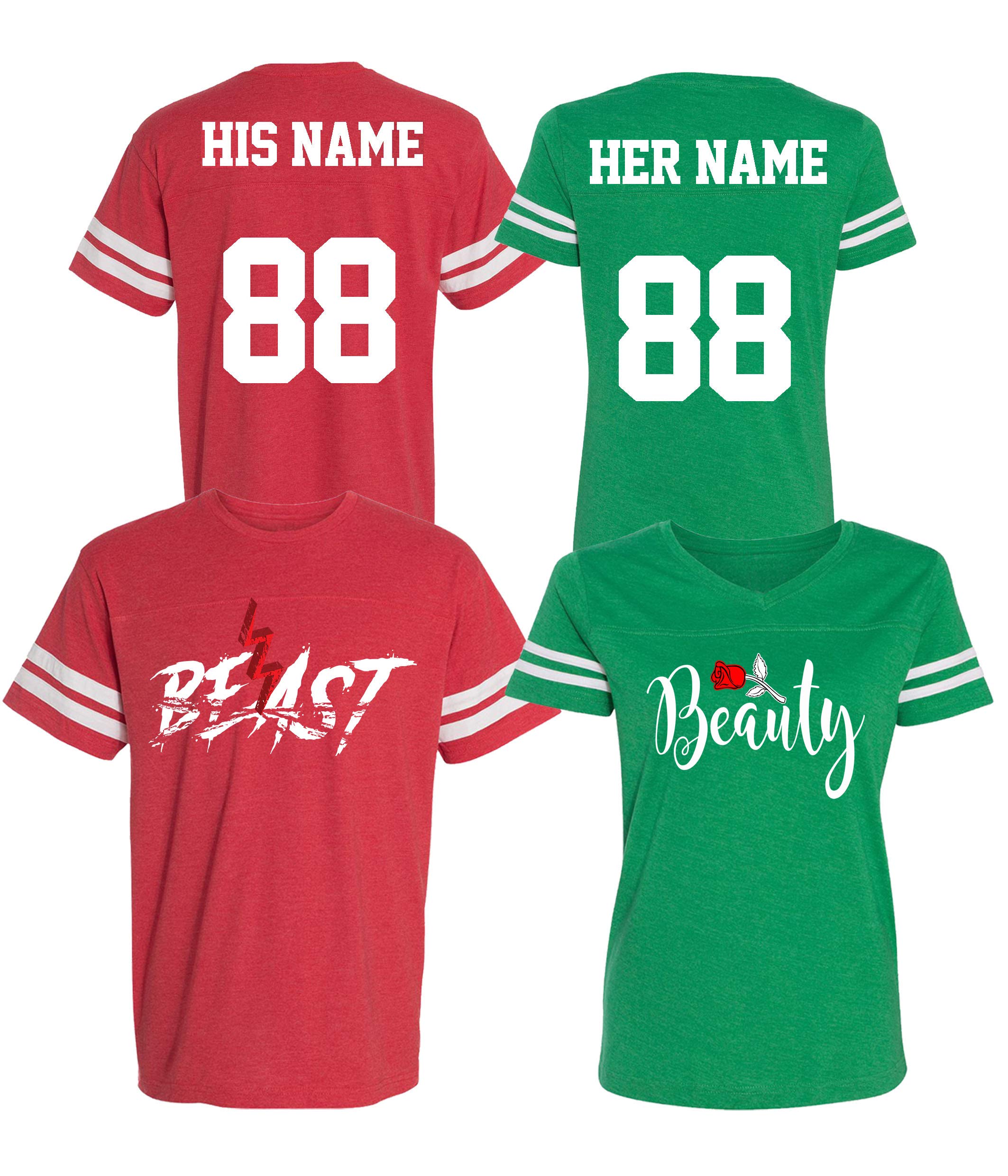 Custom Cotton Couple Jerseys - His & Hers Matching T-Shirts for Valentine's Day, Anniversary Gifts & Romantic Date Nights