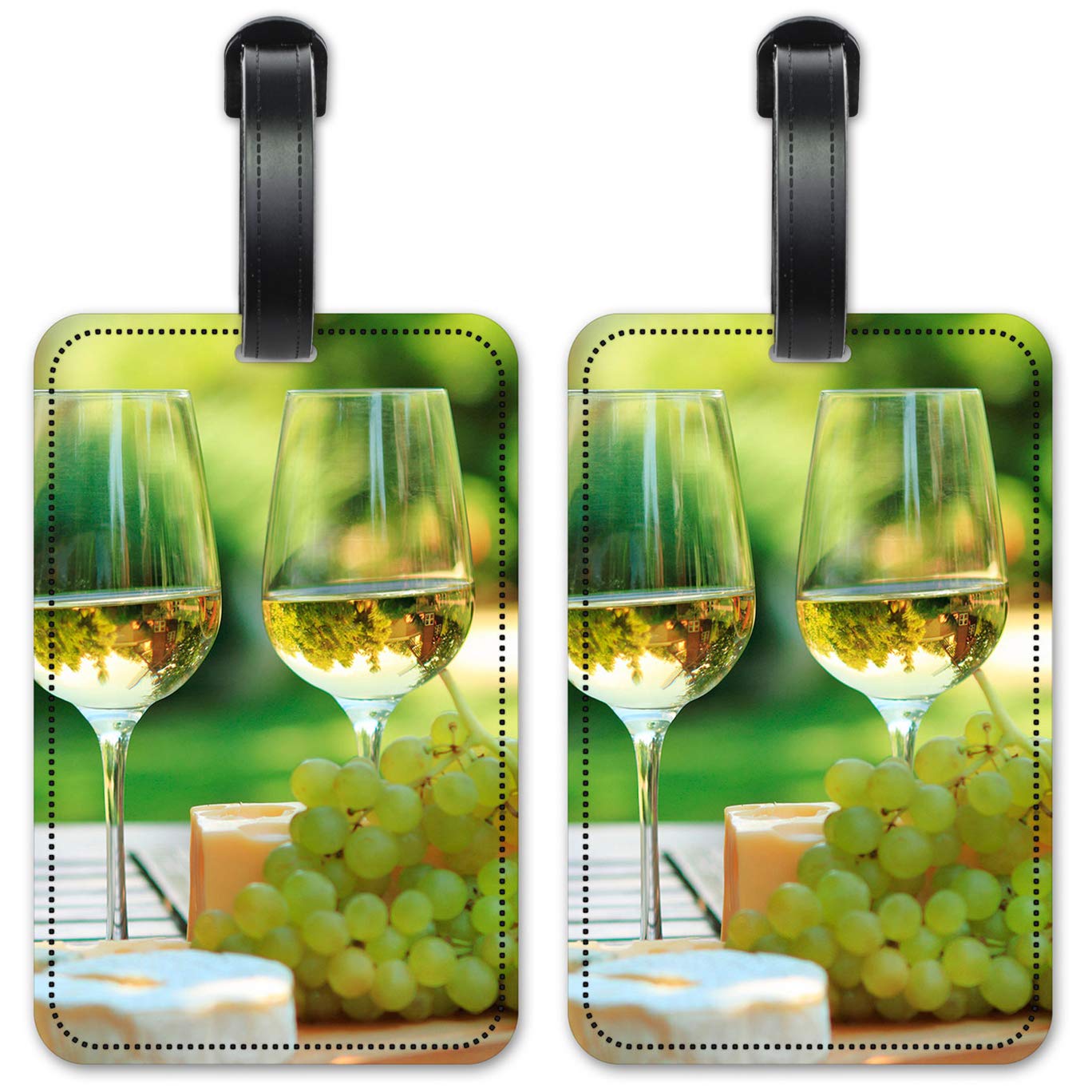Premium White Wine & Grapes Luggage ID Tags - Durable Suitcase Identification Cards Set of 2 - Perfect for Travel, Cruise & Vacation Baggage Identification