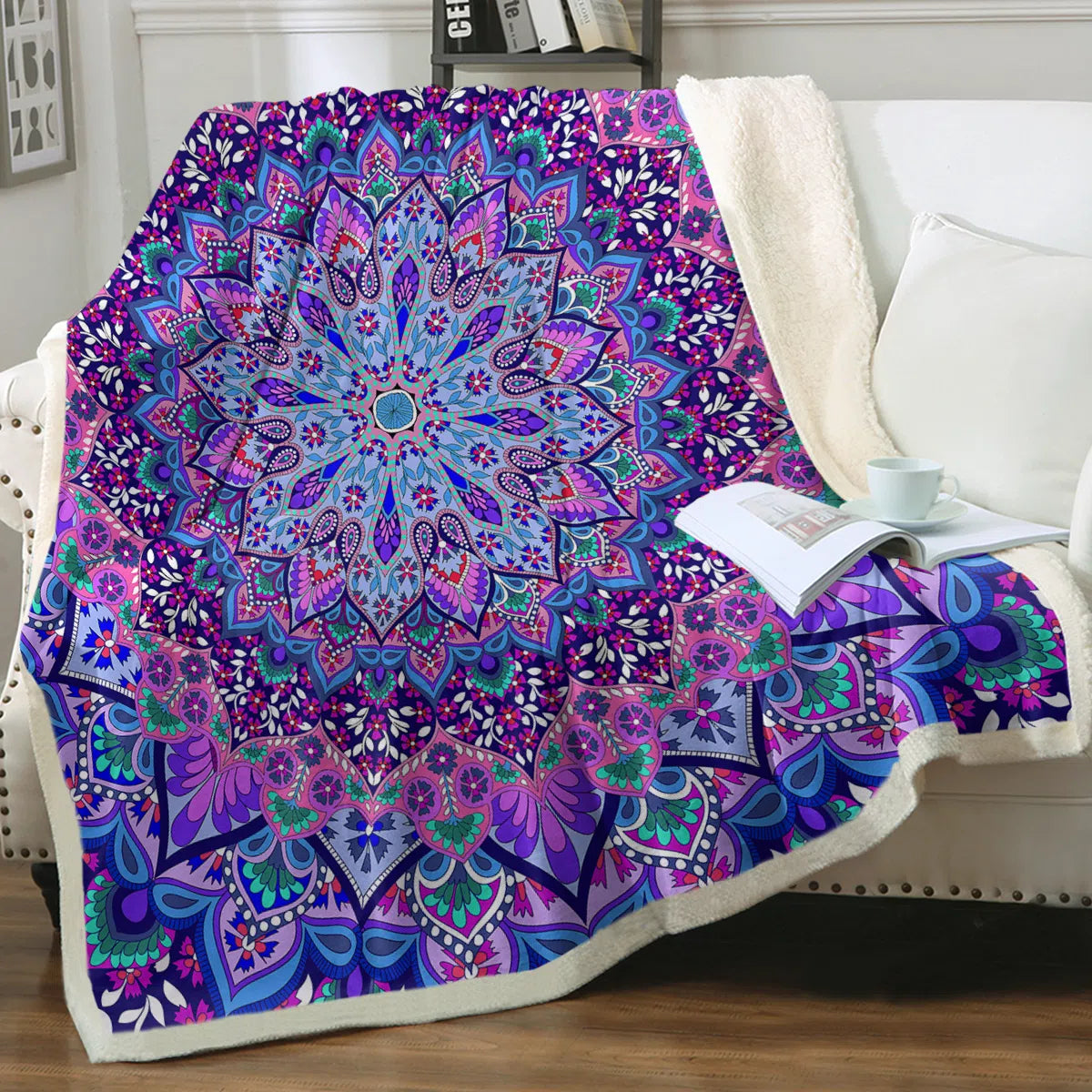 Cozy Cosmic Bohemian Sherpa Blanket - Ultra Soft Flannel Throw for Winter, Couch & Bed - Perfect for Home Decor, Gifts & Cold Weather Snuggling