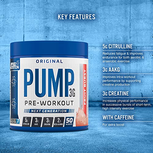 Applied Nutrition PUMP 3G Pre Workout Powder 375g - Caffeine Boost for Enhanced Focus, Energy & Gym Performance | Pre-Workout Supplement for Men & Women | Ideal for Weightlifting, CrossFit & Bodybuilding