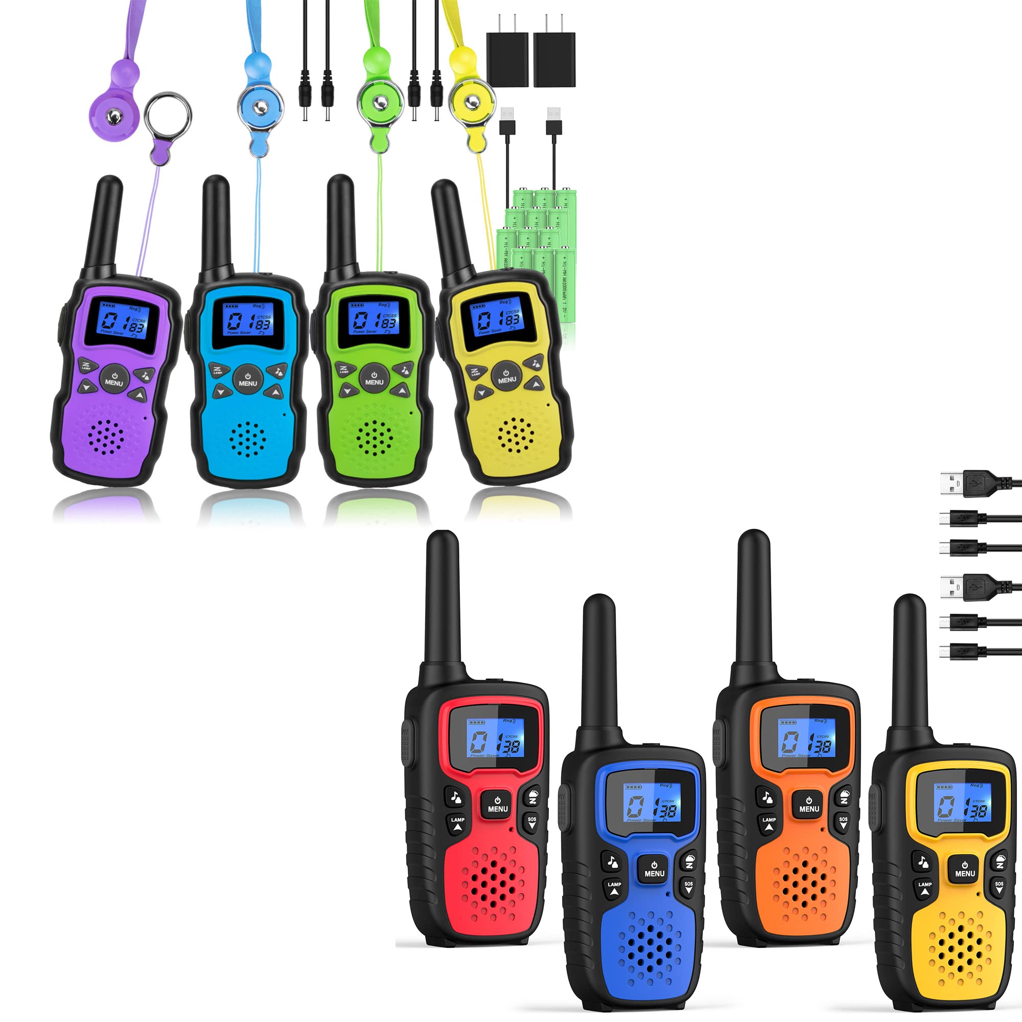 Wishouse 8 Pack Walkie Talkies for Kids and Adults - Long Range Rechargeable Two-Way Radios for Family Outdoor Activities, Camping, Hiking and Emergency Communication