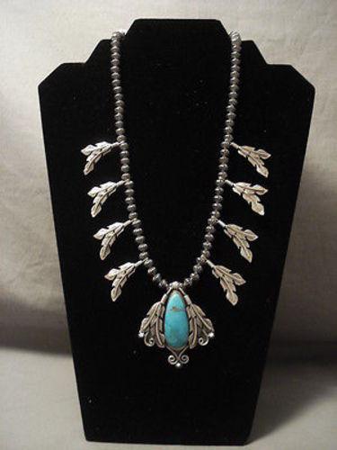 Handmade Vintage Navajo Hogan Silver Bead Turquoise Feather Necklace – Authentic Native American Jewelry for Women – Perfect for Boho Fashion, Festivals & Gift Giving