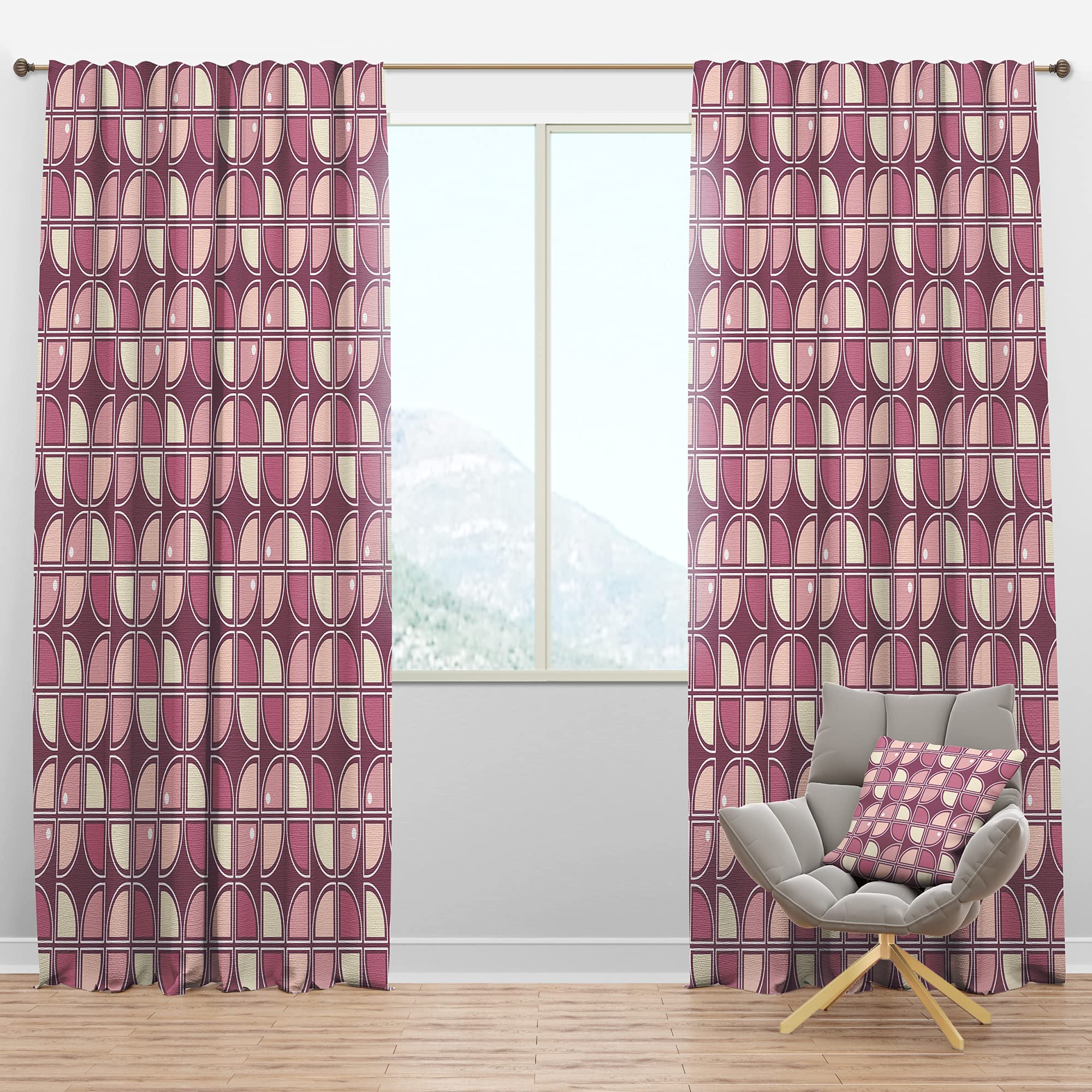 DesignQ Blackout Curtains - Thermal Insulated Retro Purple Pink Pattern for Bedroom & Living Room - 52x108 Single Panel Window Drapes - Perfect for Light Control, Privacy & Energy Savings