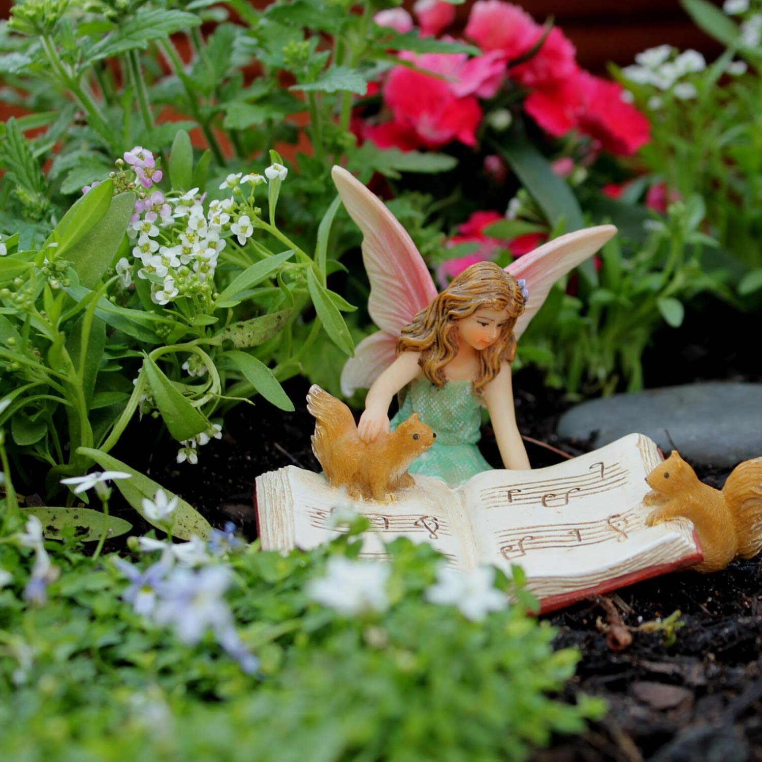 Fairy Garden Figurine - Bonnie with Squirrels Miniature Statue for Indoor/Outdoor Fairy Gardens - Cute Home & Garden Decor Accessory - Perfect for Fairy Houses, Terrariums, and Miniature Landscapes