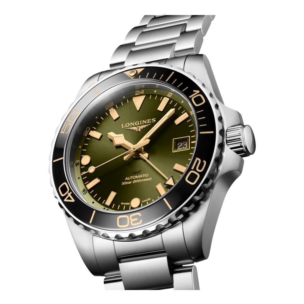 HydroConquest GMT Green Dial 41mm Stainless Steel Watch with Bracelet - Perfect for Travel, Business & Outdoor Adventures