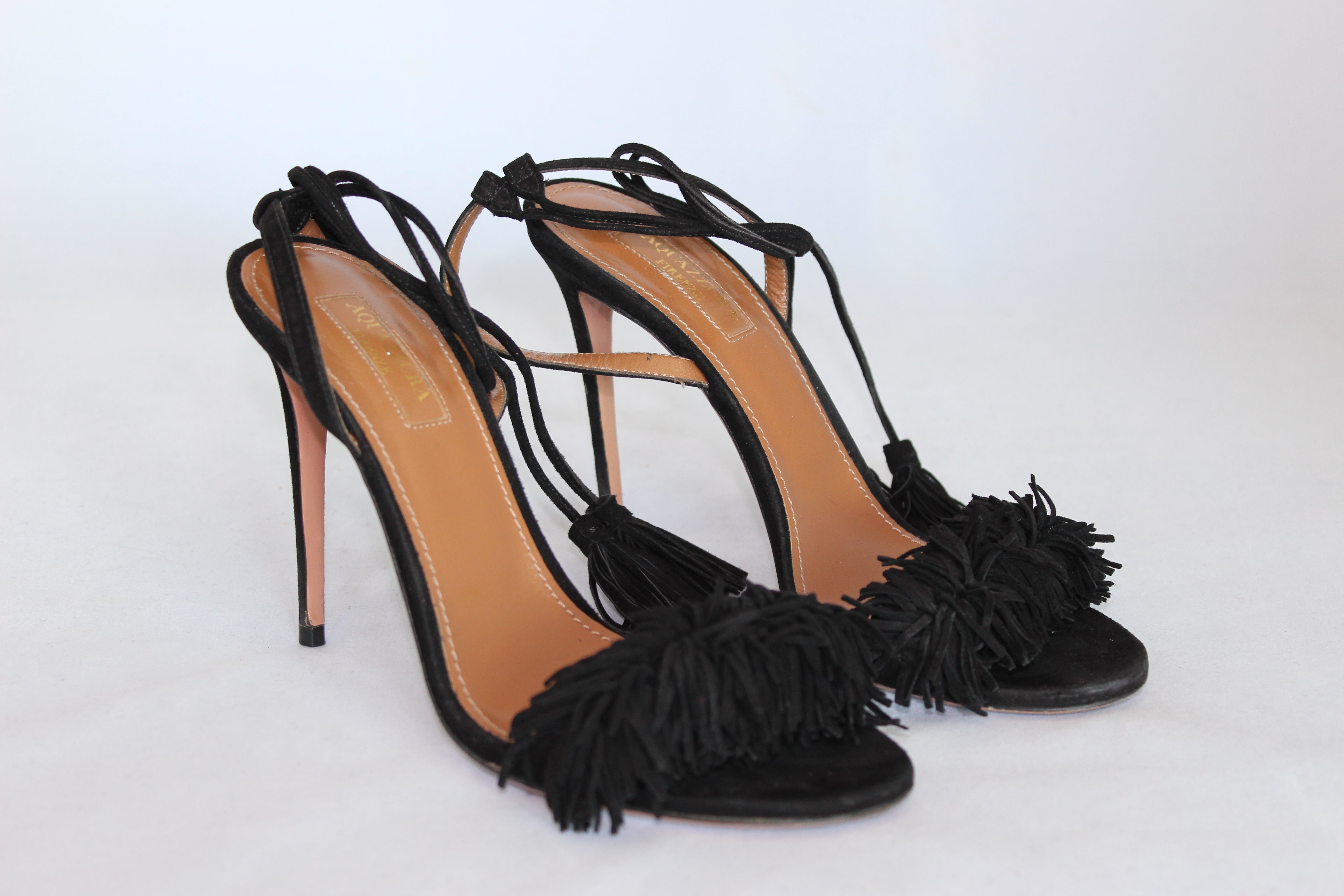 Aquazzurra Wild Things Black Fringe Sandals Size 36.5 - Stylish & Comfortable for Parties, Weddings & Summer Outings