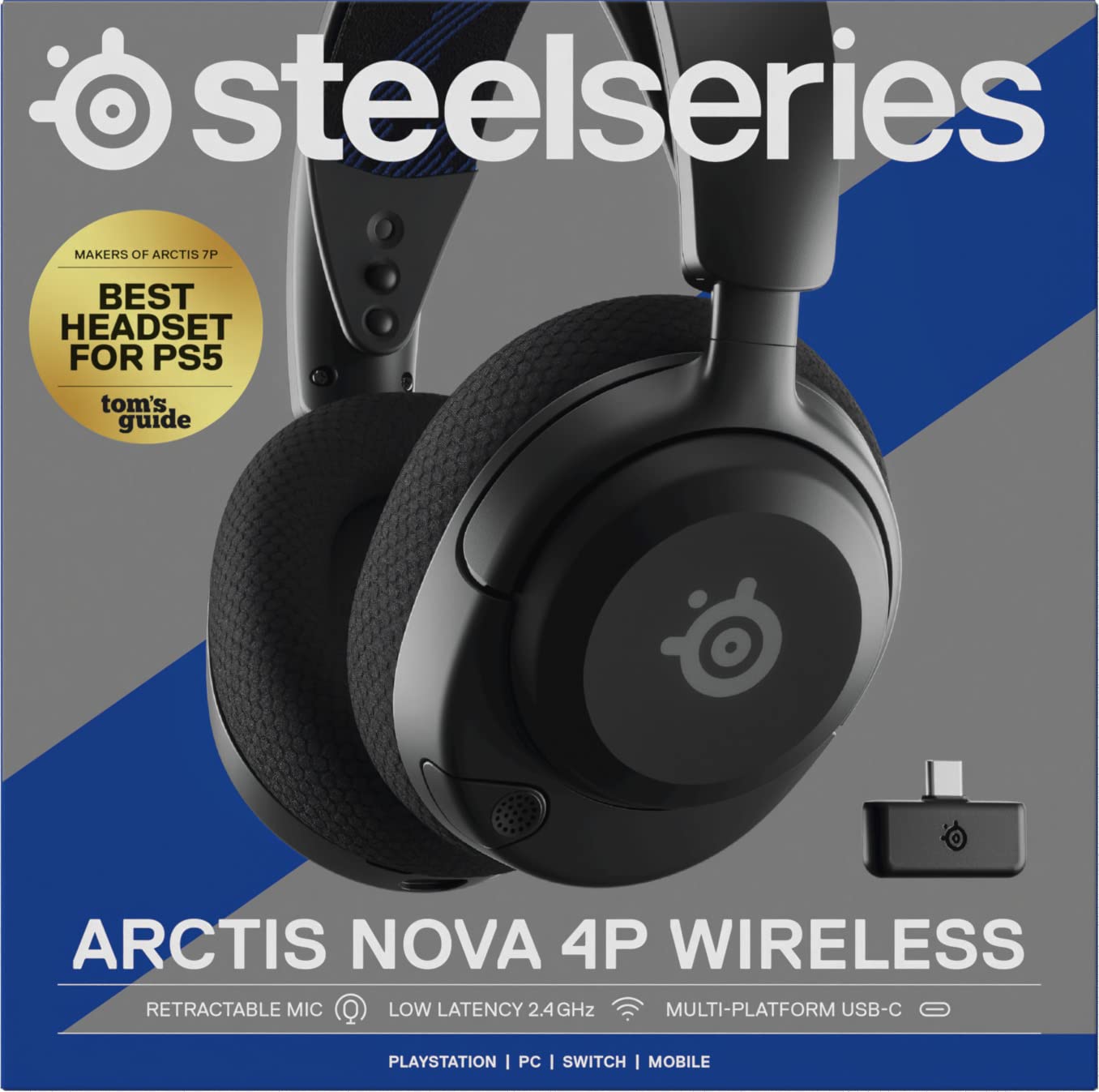 SteelSeries Arctis Nova 4P Wireless Gaming Headset - 360° Spatial Sound, 2.4GHz High-Speed Wireless, 36-Hour Battery, USB-C, Gen 2 Mic - Compatible with PlayStation, PC, PSVR 2 & Switch - Perfect for Competitive Gaming & Immersive VR Experiences