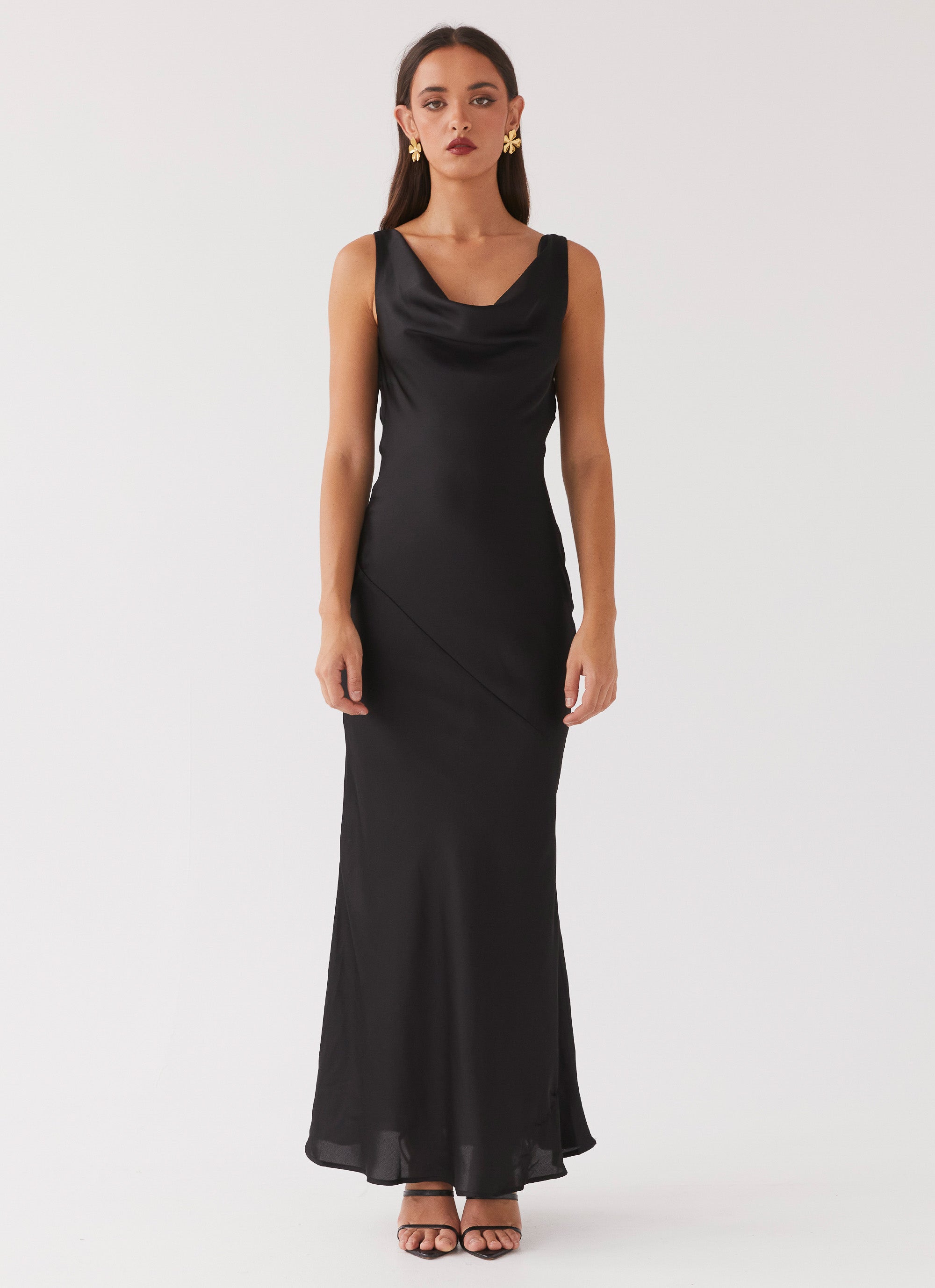 Be Mine Satin Maxi Dress for Women - Elegant Black Long Evening Dress for Party, Wedding & Special Occasions