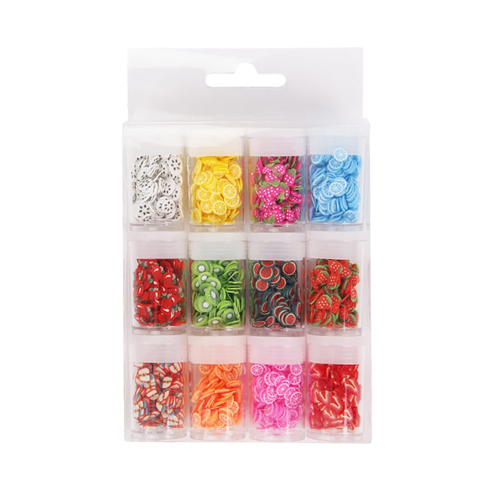 12PCS Fruit Clay Slices for Nail Art - Resin Charm Decorations, Mini Slime Charms & Small Fruit Nail Stickers - Perfect for DIY Nail Designs, Resin Jewelry Making and Craft Projects