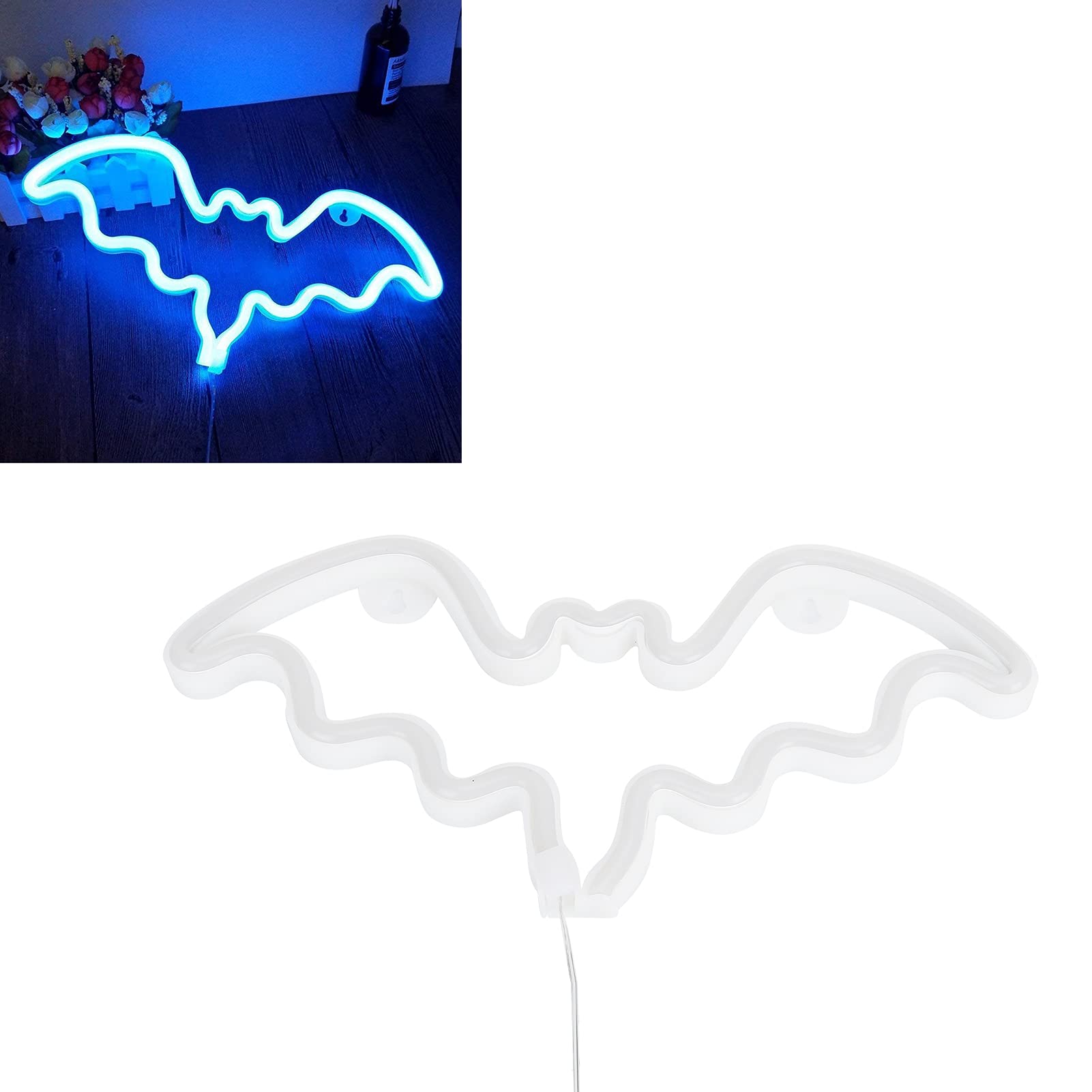 Halloween Bat Neon Sign - LED Wall Decor for Halloween Party, Bar, Room & Kids Gift | Battery Powered Blue Neon Light Lamp for Spooky Home Decor & Themed Events