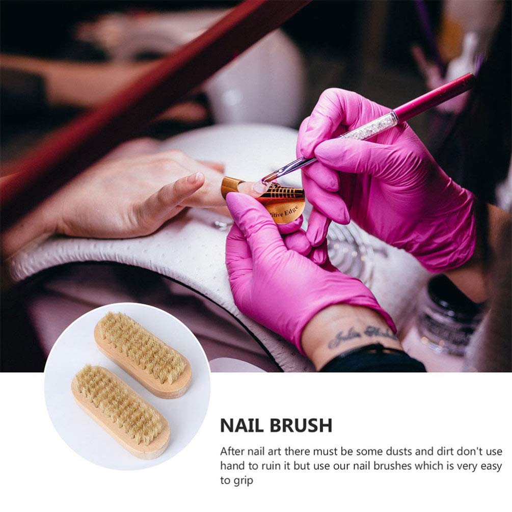4pcs Natural Pig Bristle Nail Brush Set - Wooden Handle Nail Cleaning Brush for Manicure & Pedicure, Nail Polish & Foot Scrubber - Perfect for Home Spa, Salon Care & Gift Giving