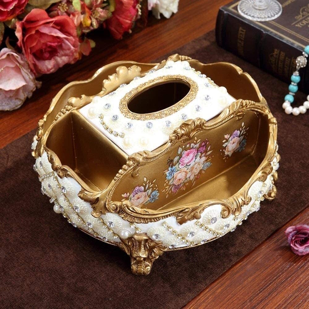 Vintage Resin Tissue Box Cover - Multi-Function Desktop Storage Organizer for Napkins, Cosmetics & Remote Control | European Style Home Decor Accessory | Perfect for Living Room, Bedroom & Office Use