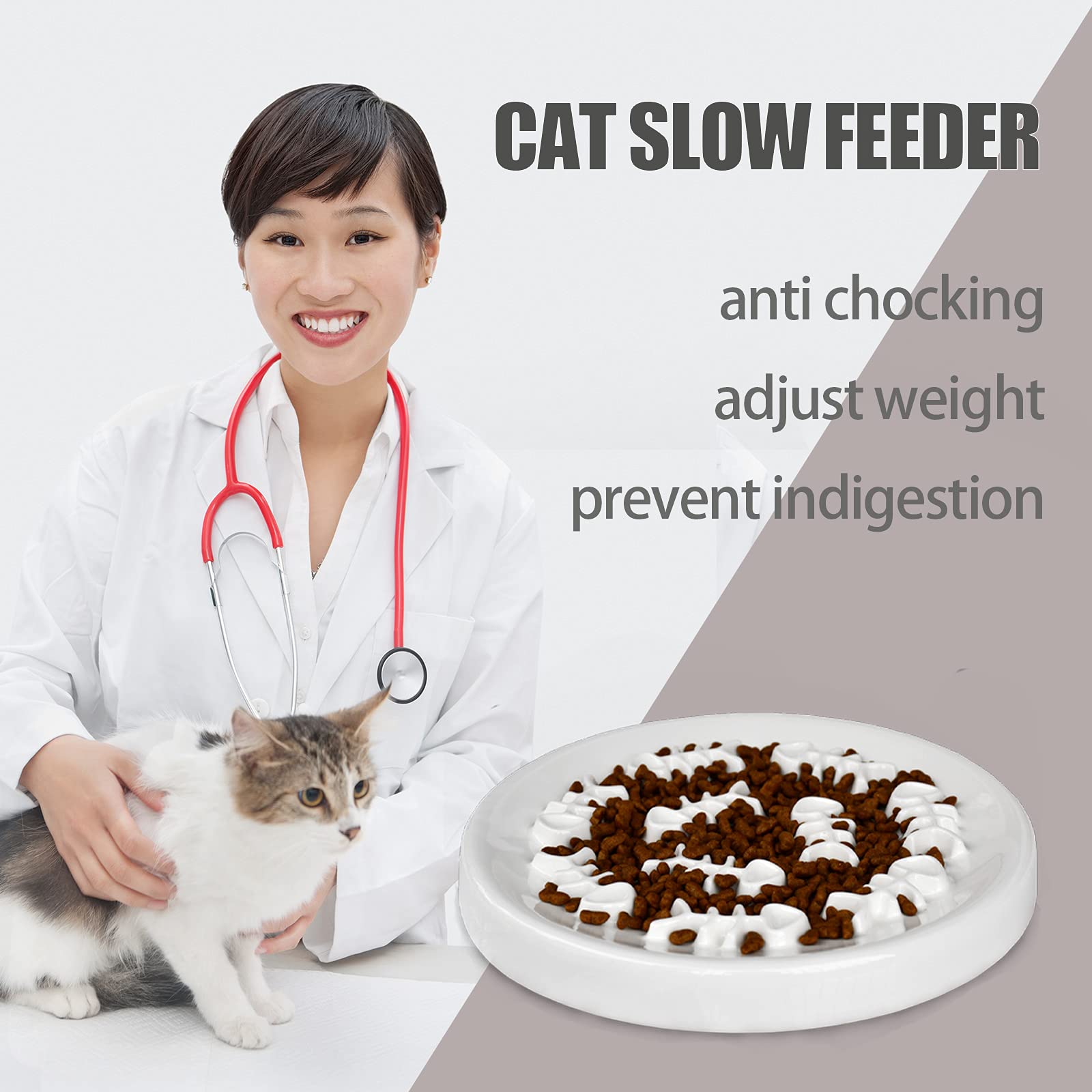 Ceramic Slow Feeder Cat Bowl - Interactive Puzzle Design for Healthy Eating, Bloat Prevention - Fun Feeding Solution for Cats & Small Dogs (Fish Bone Design) - Perfect for Mealtime Enrichment and Portion Control