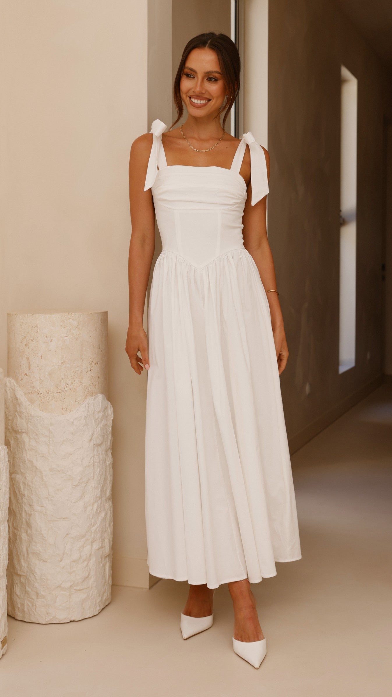 Haisley Maxi Dress for Women - Elegant White Long Summer Dress for Beach, Vacation & Casual Wear