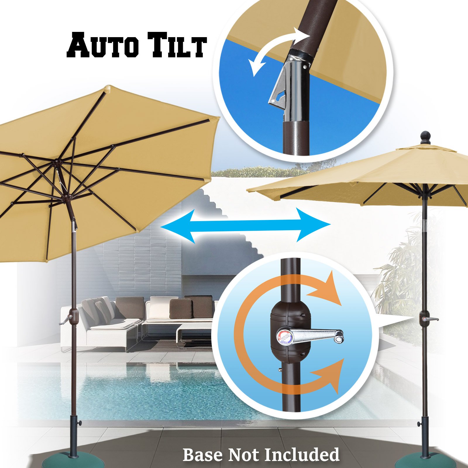 BenefitUSA 9 Ft Outdoor Patio Umbrella with Auto Tilt & Crank - Aluminum Frame, 8 Ribs & Polyester Cover (Beige) - Perfect for Poolside, Backyard, and Beach Shade