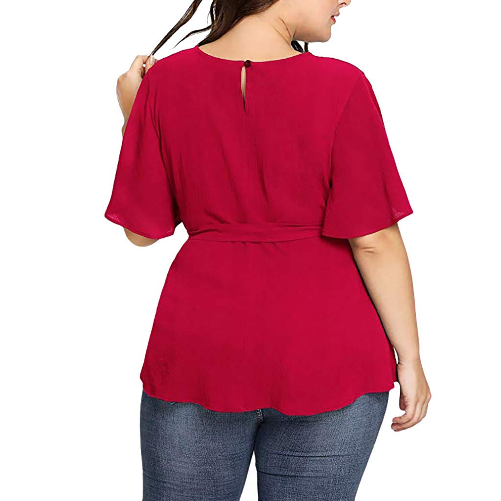 Plus Size Women's Belted Long Sleeve Blouse - Knot Front Solid Color Tunic Top for Casual & Office Wear