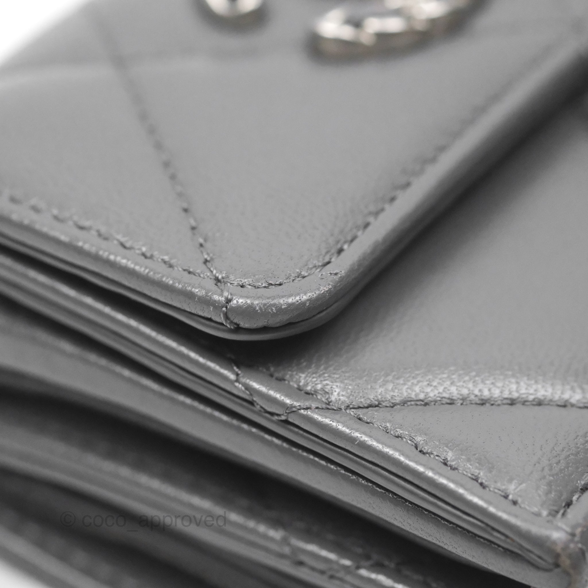 Chanel 19 Grey Lambskin Short Trifold Wallet with Silver Hardware - Luxury Compact Wallet for Women, Perfect for Everyday Use & Travel Essentials