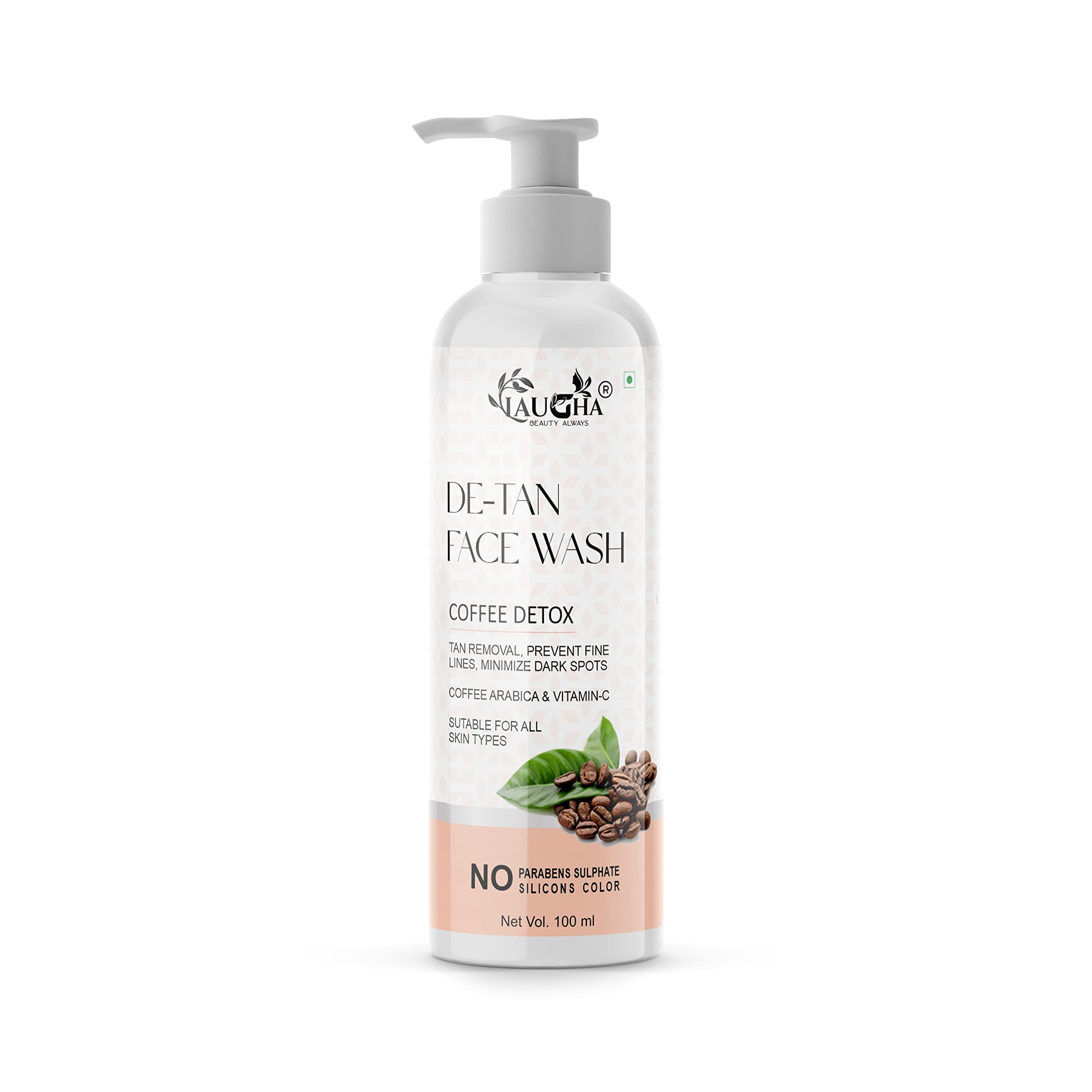 Laugha De-Tan Face Wash for Tan & Dark Spot Removal, Anti-Aging with Vitamin C, Arabic Coffee & Clove Oil – Suitable for All Skin Types (100ml) – Brighten Skin & Prevent Fine Lines for Daily Glow