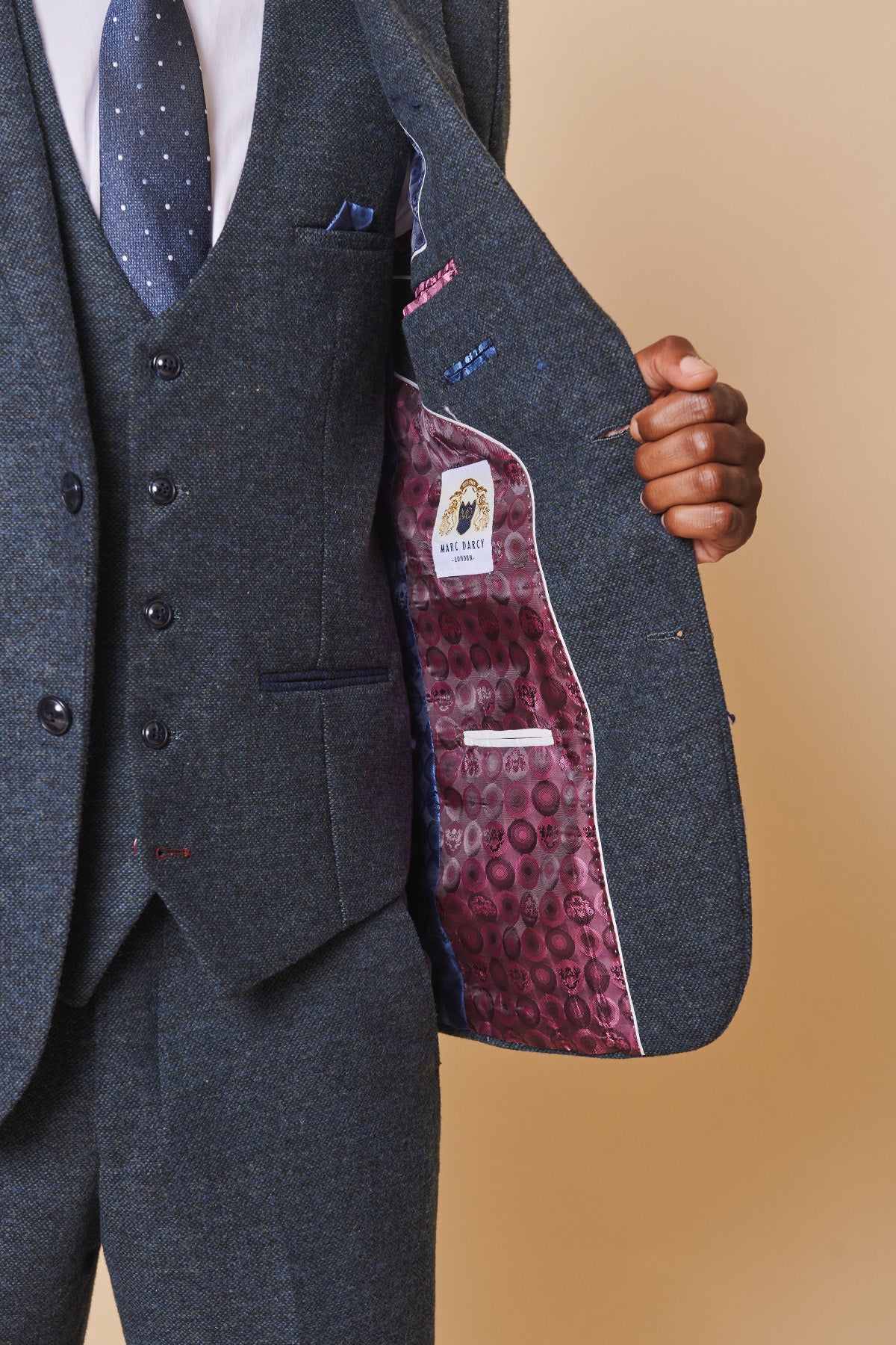 Marlow Blue Tweed Three Piece Suit for Men | Premium Wool Blend Formal Suit | Perfect for Weddings, Business Meetings & Special Occasions
