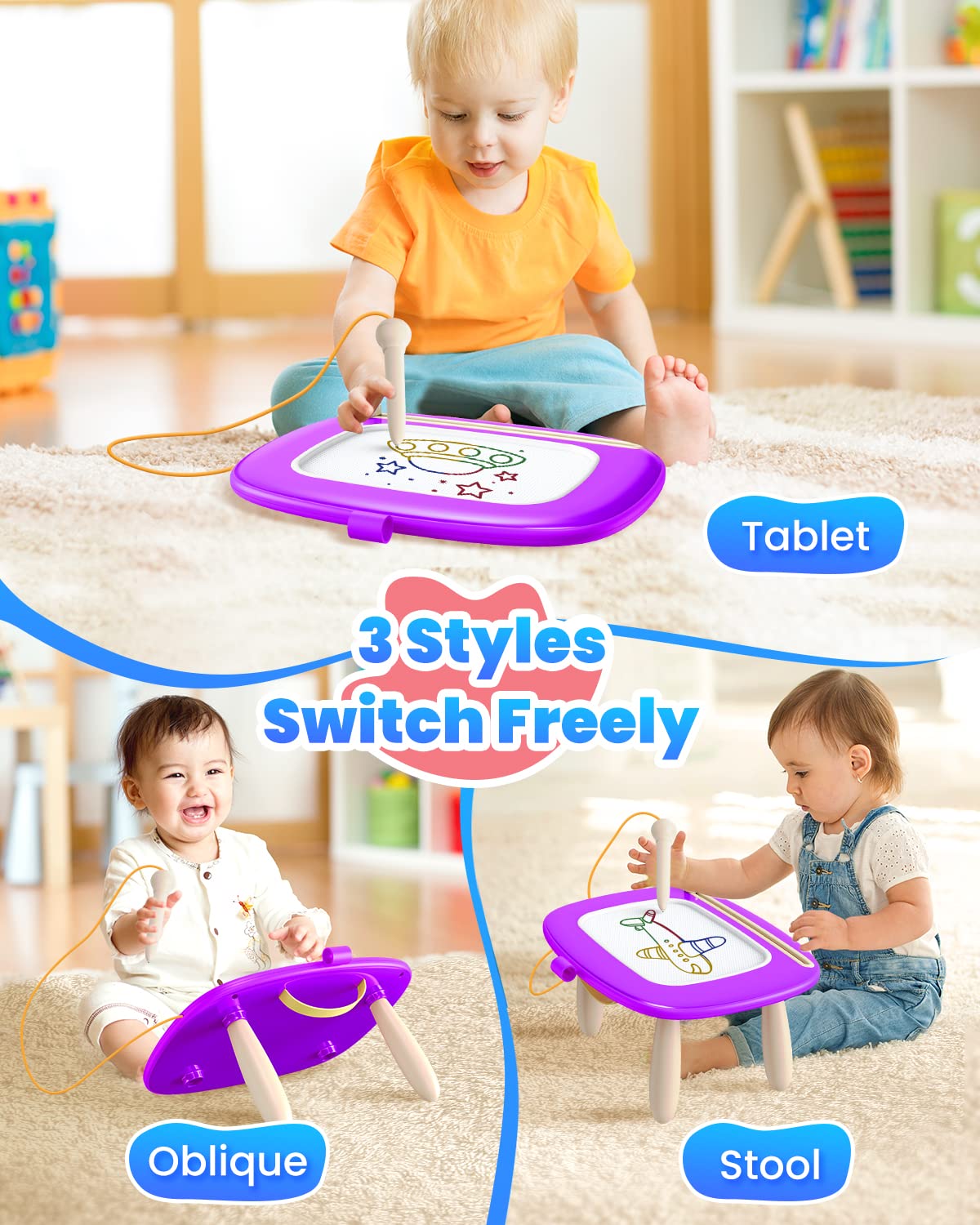 Magnetic Doodle Board for Toddlers 1-3 Years - Preschool Learning Toy for Birthday Gifts - Perfect for Home & Travel Use