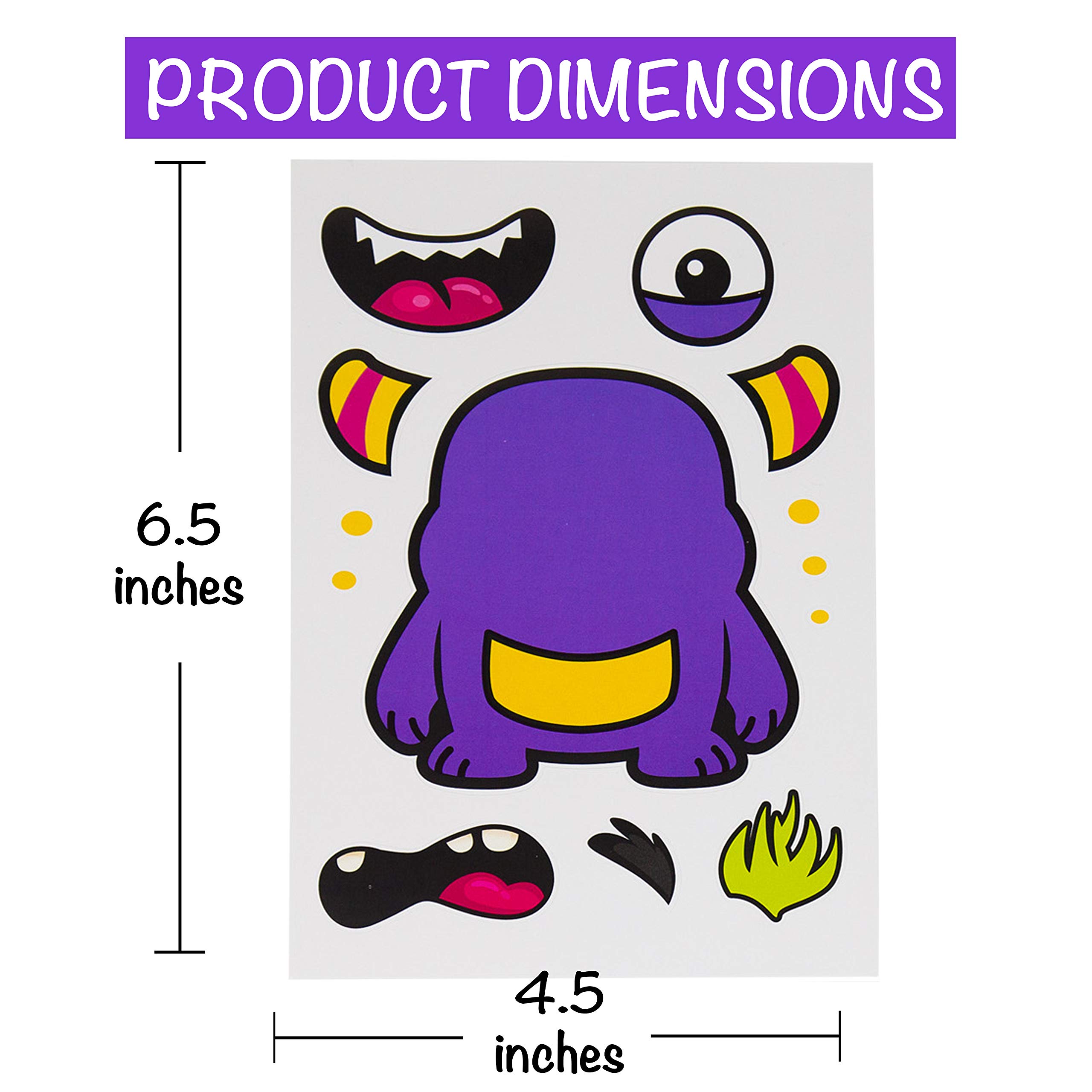 24-Piece Make A Monster Stickers Set for Kids - Creative DIY Craft Project & Birthday Party Favors (Ages 3+) - Design Your Favorite Monster - Perfect for Classroom Activities, Gift Bags, and Arts & Crafts Time