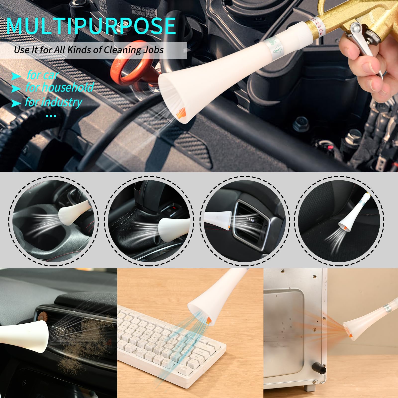Air Blow Gun for Car Detailing - Powerful Air Compressor Blower with Nozzle & Dusting Brush - Perfect for Interior Cleaning, Drying, and Dust Removal - Ideal for Auto Detailing, Car Wash, and Vehicle Maintenance