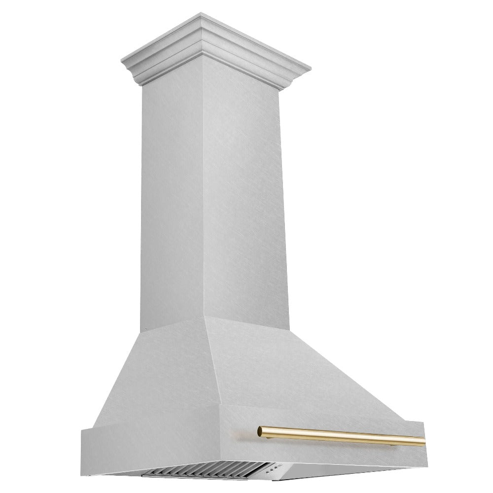 ZLINE Autograph Edition 30 Inch Stainless Steel Wall Mount Range Hood with Champagne Bronze Handle - Professional Kitchen Ventilation for Home Chefs - Perfect for Modern Kitchens, Open Concept Homes & Gourmet Cooking