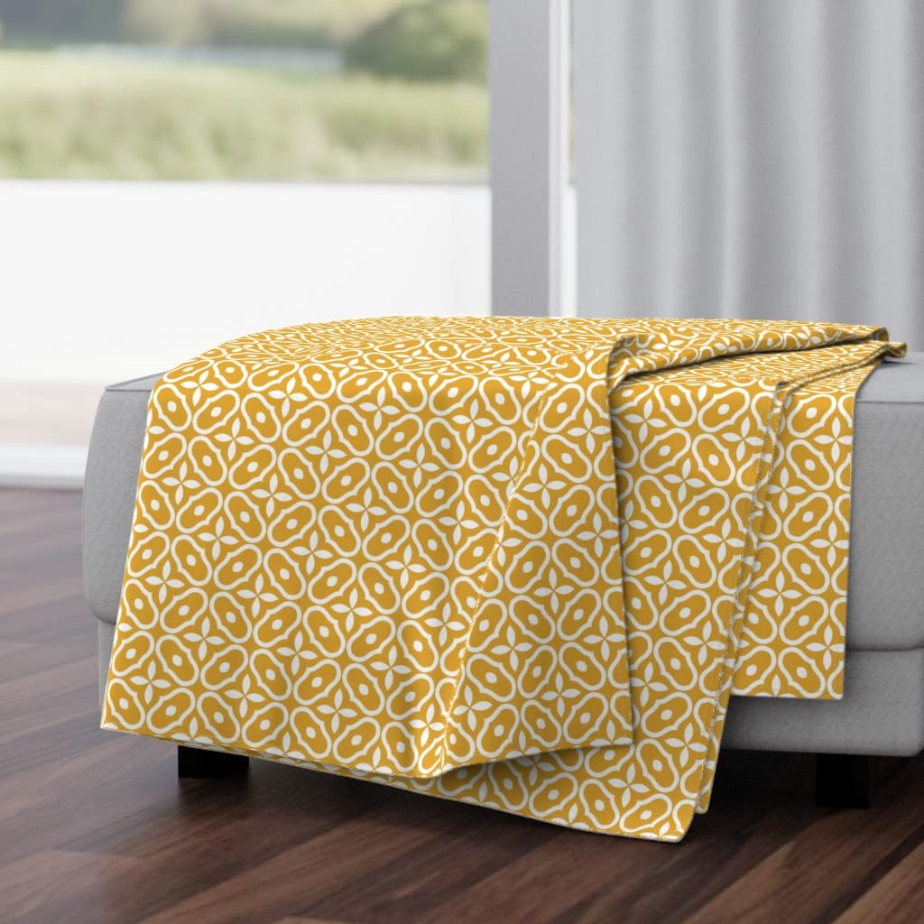 Soft Plush Minky Throw Blanket 50x70 Inches - Midcentury Modern Geometric Abstract Tile Design in Retro Gold | Cozy Living Room Decor, Bedroom Accent & Gift Idea