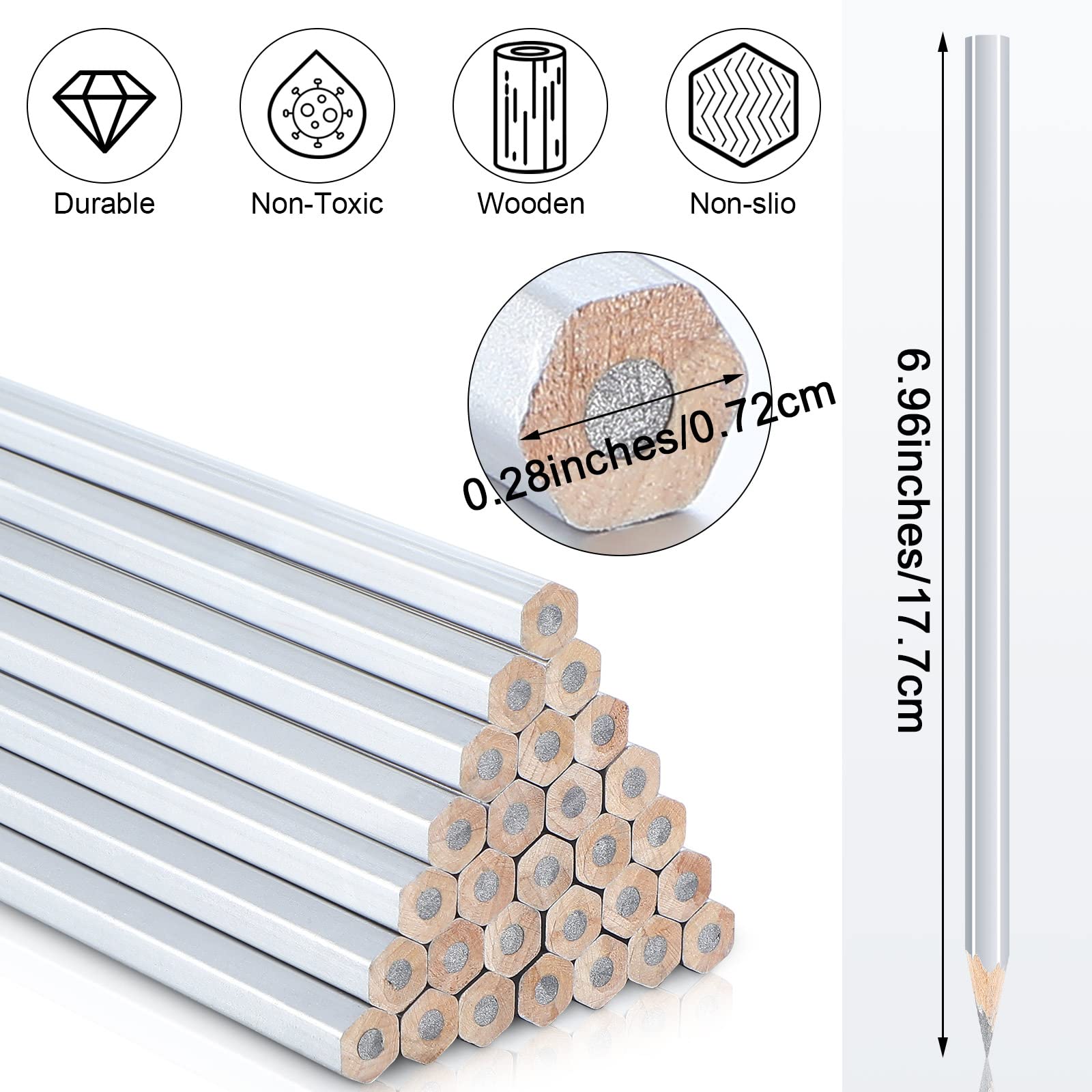 Tondiamo 48 Packs Silver Welding Pencils - Metallic Hex Marking Pencils for Welders, Plumbers, Carpenters & Framers - Durable Office & School Supplies - Perfect for Metal Marking, Construction & DIY Projects