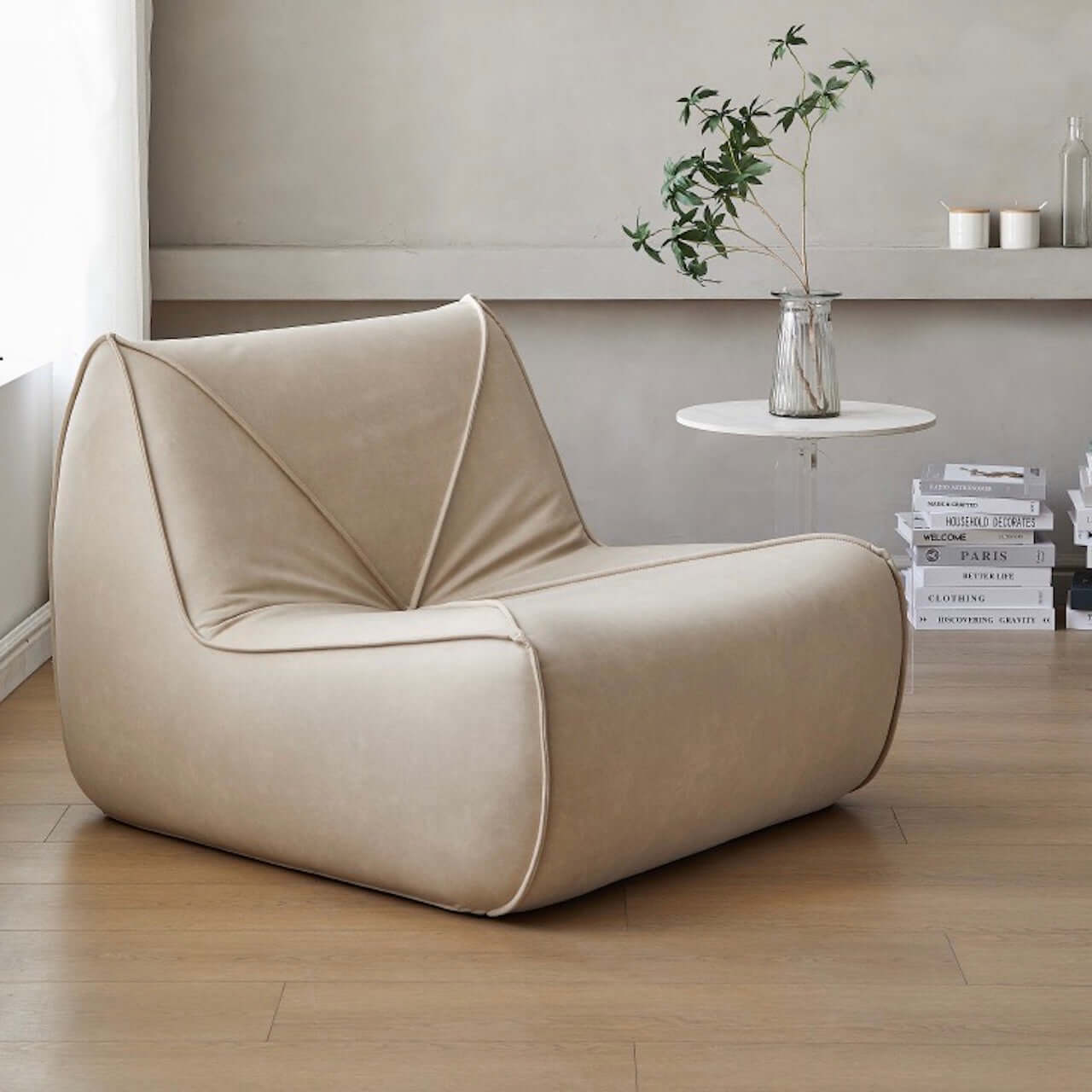 Scratch-Resistant White Ultrafine Leather Caterpillar Chair - Modern Single Sofa Lounge Chair for Living Room, Bedroom, or Office Relaxation