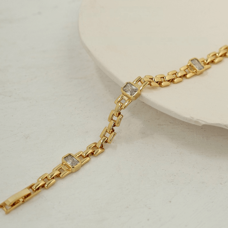 18K Gold CZ Watchband Chain Bracelet for Women - Luxury Adjustable Wristband for Watches | QT2203 | Perfect for Parties, Weddings & Everyday Wear