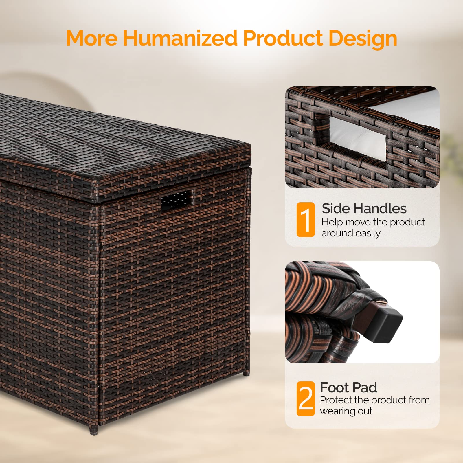 VINGLI 132 Gallon Outdoor Storage Box - Upgraded Rattan Deck Box with Wicker Design, Waterproof & Durable for Patio, Garden, Balcony, Poolside, Yard - Perfect for Storing Cushions, Toys, and Outdoor Gear (Brown)