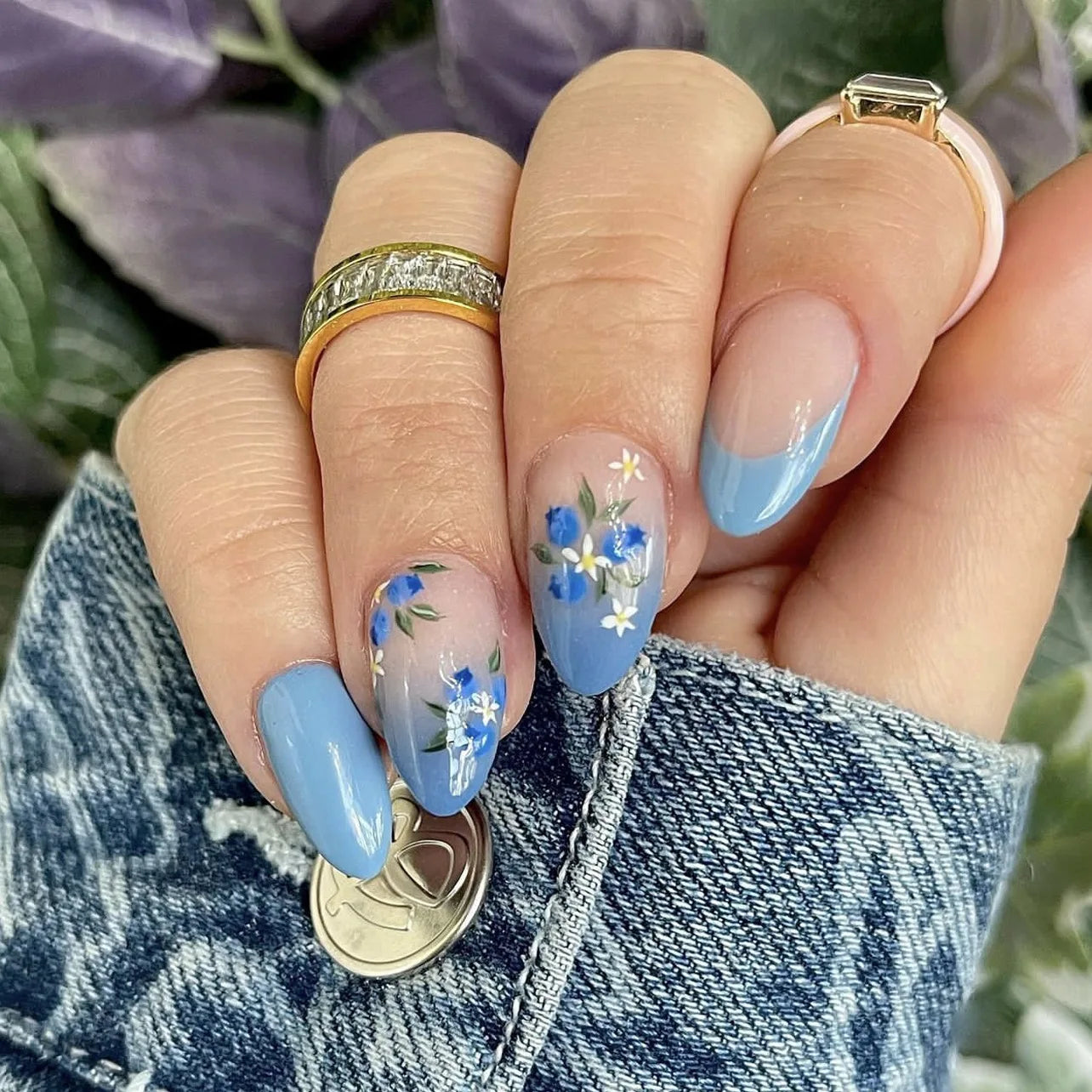 24Pcs Short Almond Press on Nails - Full Cover False Nails with Garden Flower Design, Colorful Wearable Manicure for Women & Girls | Perfect for Parties, Weddings, Daily Wear & Nail Art Enthusiasts