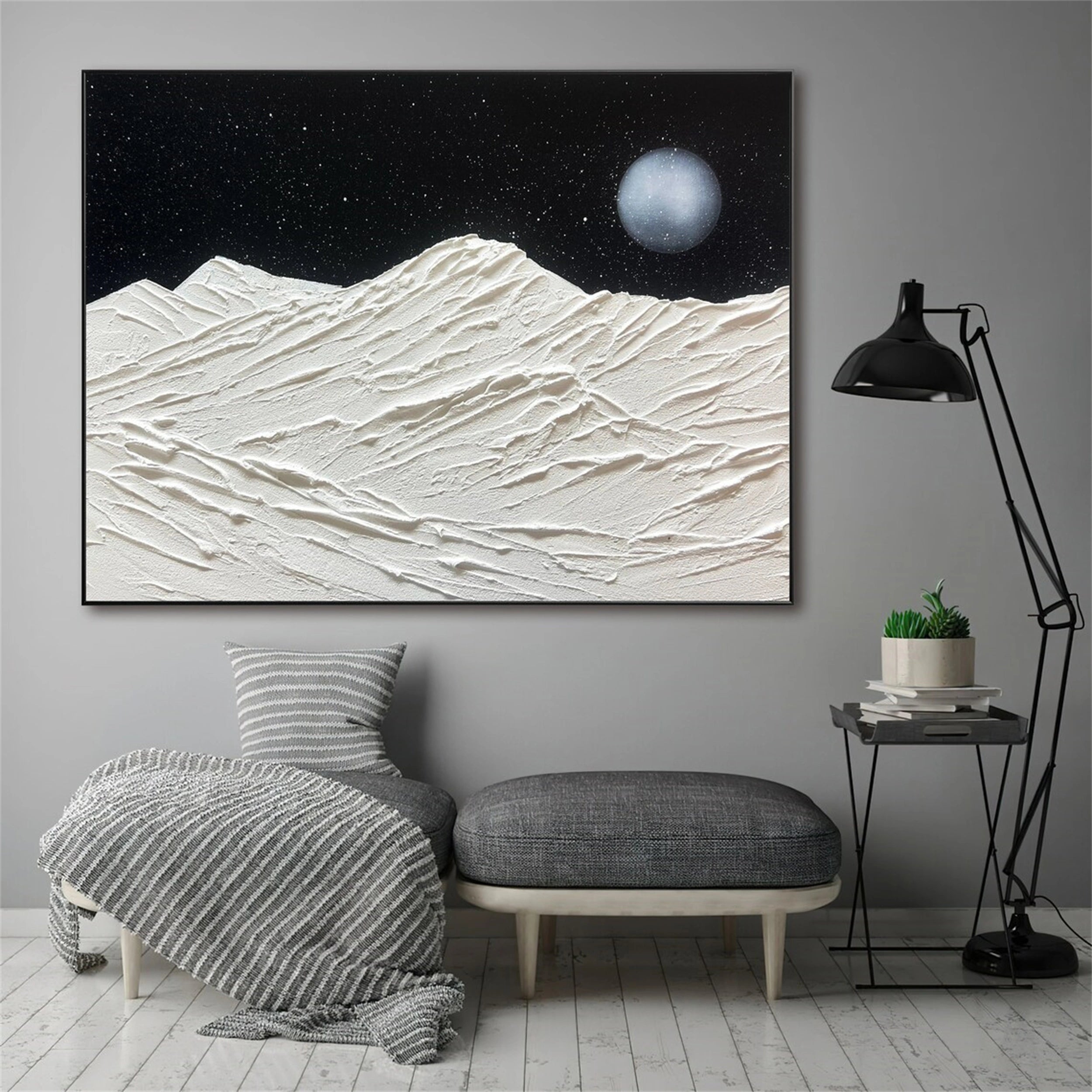 Black and White Textured Minimalist Wall Art Print #MZ059 - Modern Abstract Canvas Painting for Living Room, Bedroom & Office Decor