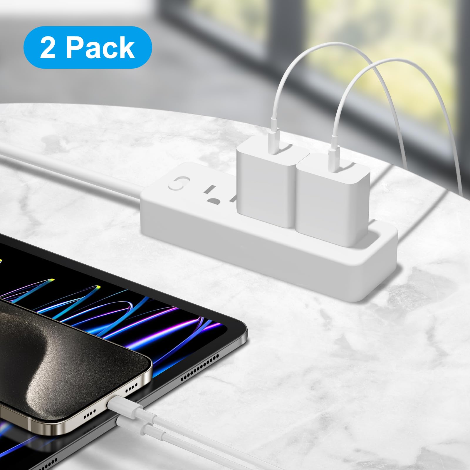 Fast Charging 20W USB C Wall Charger Block & 10ft Type C Cable (2-Pack) - Compatible with iPhone 16/16 Pro/16 Pro Max/15, iPad Pro/Air 5/4/Mini 6 - Perfect for Home, Office & Travel Charging