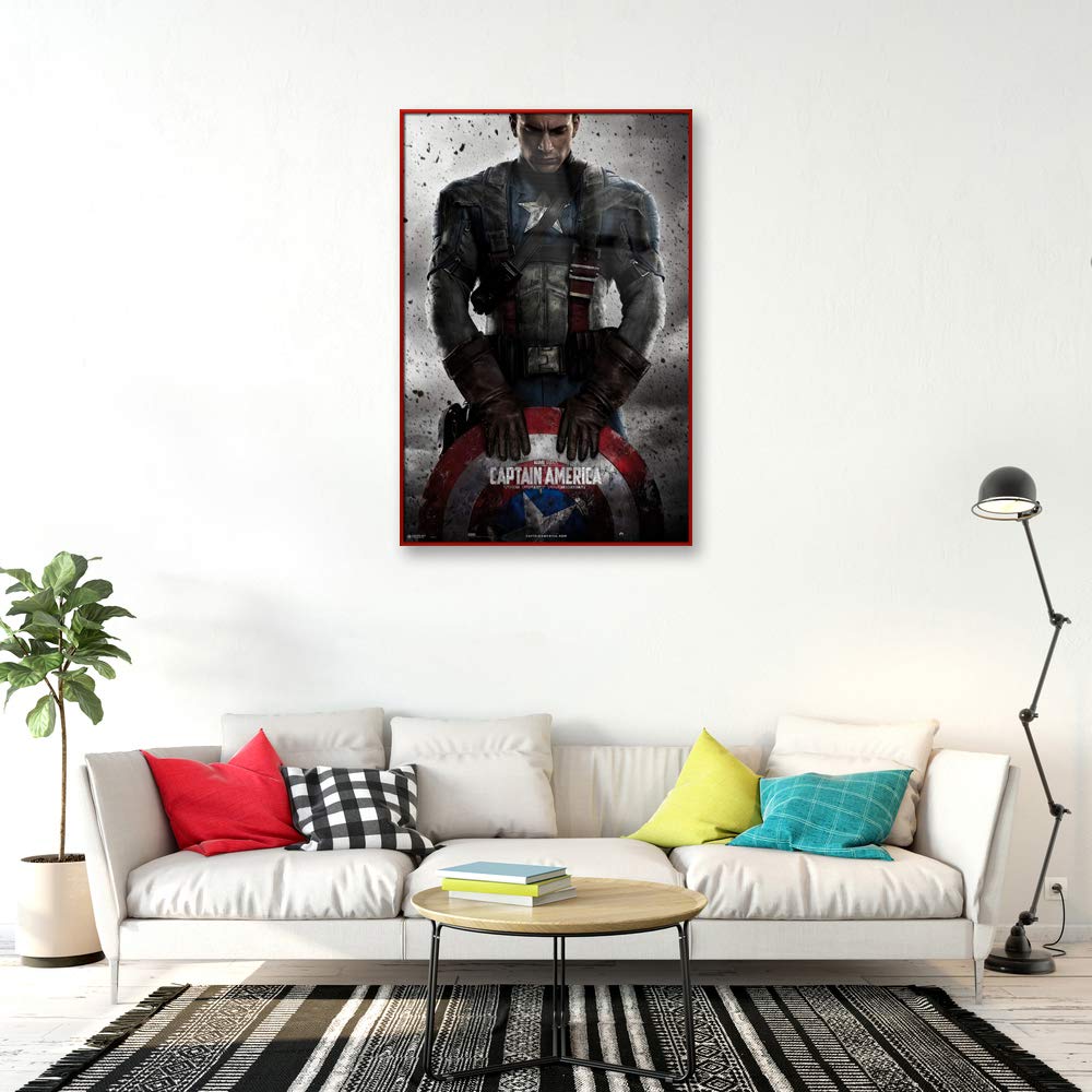 Captain America: The First Avenger Framed Movie Poster - 24x36 Inches, Chris Evans as Captain America with Shield, Marvel Avengers Teaser Art - Perfect for Home Theater, Game Room & Superhero Fan Gifts