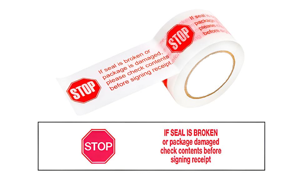 Security Tamper Evident Printed Tape 2 Inch x 3000 Feet (6 Rolls Case) - Broken Seal Detection for Shipping Boxes, Packages & Warehouse Security