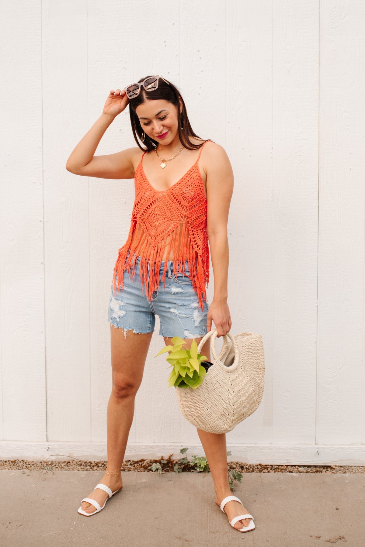 Orange Festival Fringe Tank Top - Women's Boho Party Outfit for Music Festivals & Summer Beach Vacations