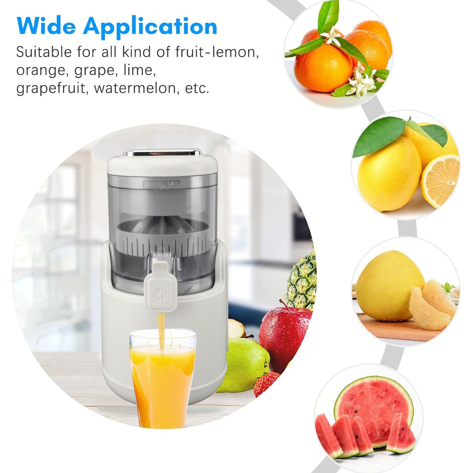 Electric Citrus Juicer - Rechargeable USB Juicer Machine with Cleaning Brush for Oranges, Limes, Lemons & Grapefruits | Easy to Clean Portable Fruit Squeezer for Kitchen, Camping & Travel