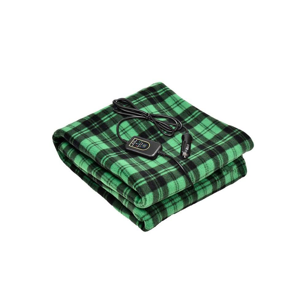 12V Heated Fleece Car Blanket with Adjustable Timer & 3 Heat Levels - Electric Travel Blanket for Cars, Trucks & Road Trips (Green Plaid) - Perfect for Winter Commutes, Camping & Cold Weather Comfort