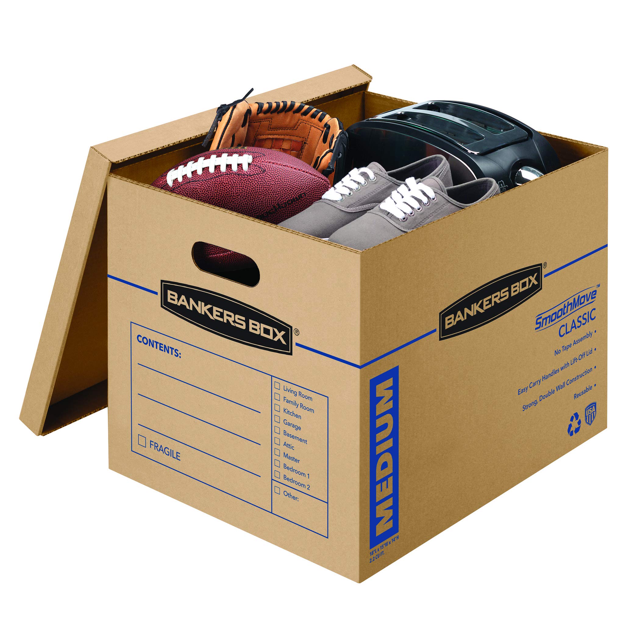 Bankers Box SmoothMove Classic Tape-Free Moving and Storage Boxes with Lids & Easy Carry Handles - Perfect for Home, Office, and Moving Organization