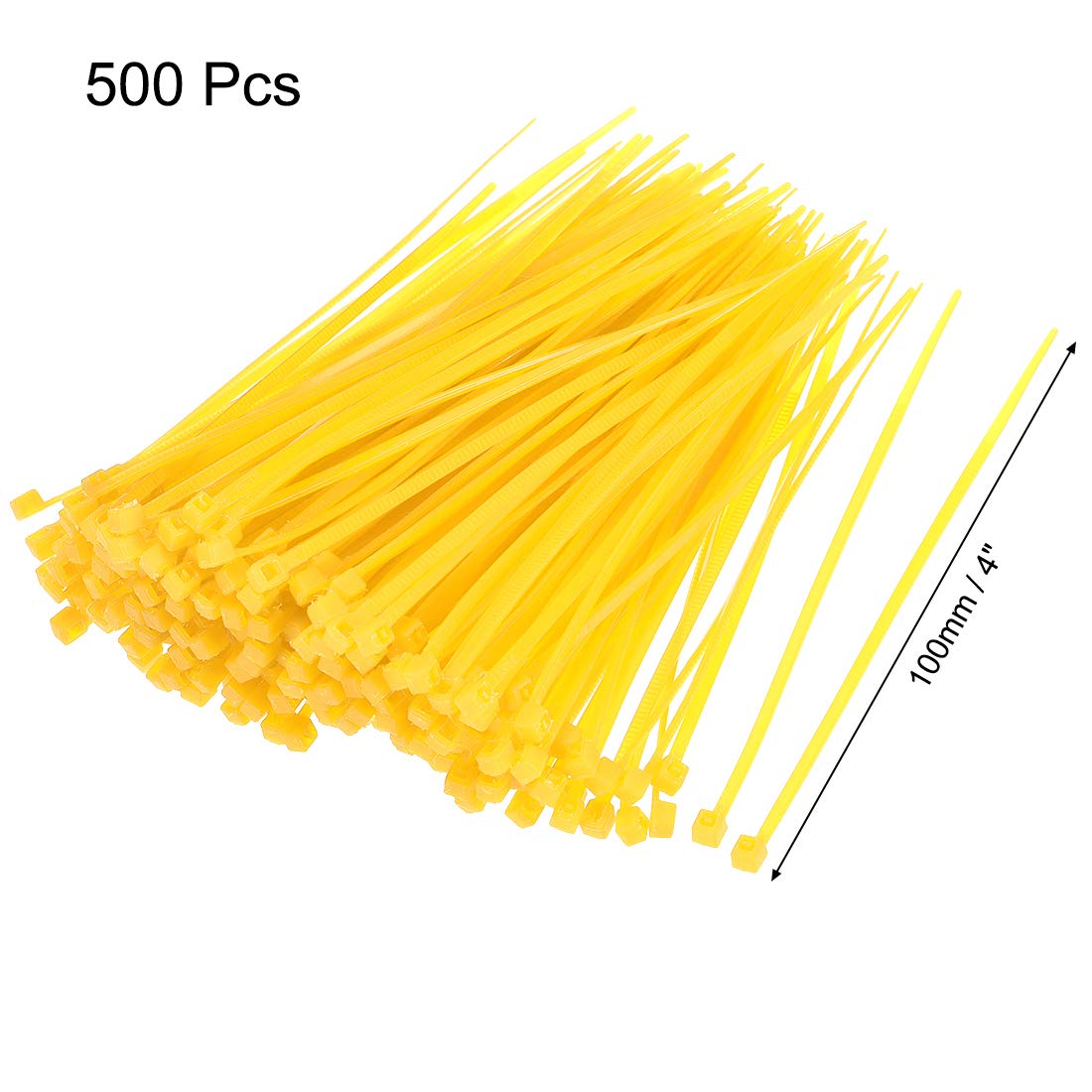 uxcell 4 Inch Nylon Self-Locking Cable Ties - 0.07 Inch Width, Yellow (500 Pack) - Perfect for Home Organization, Wire Management & DIY Projects