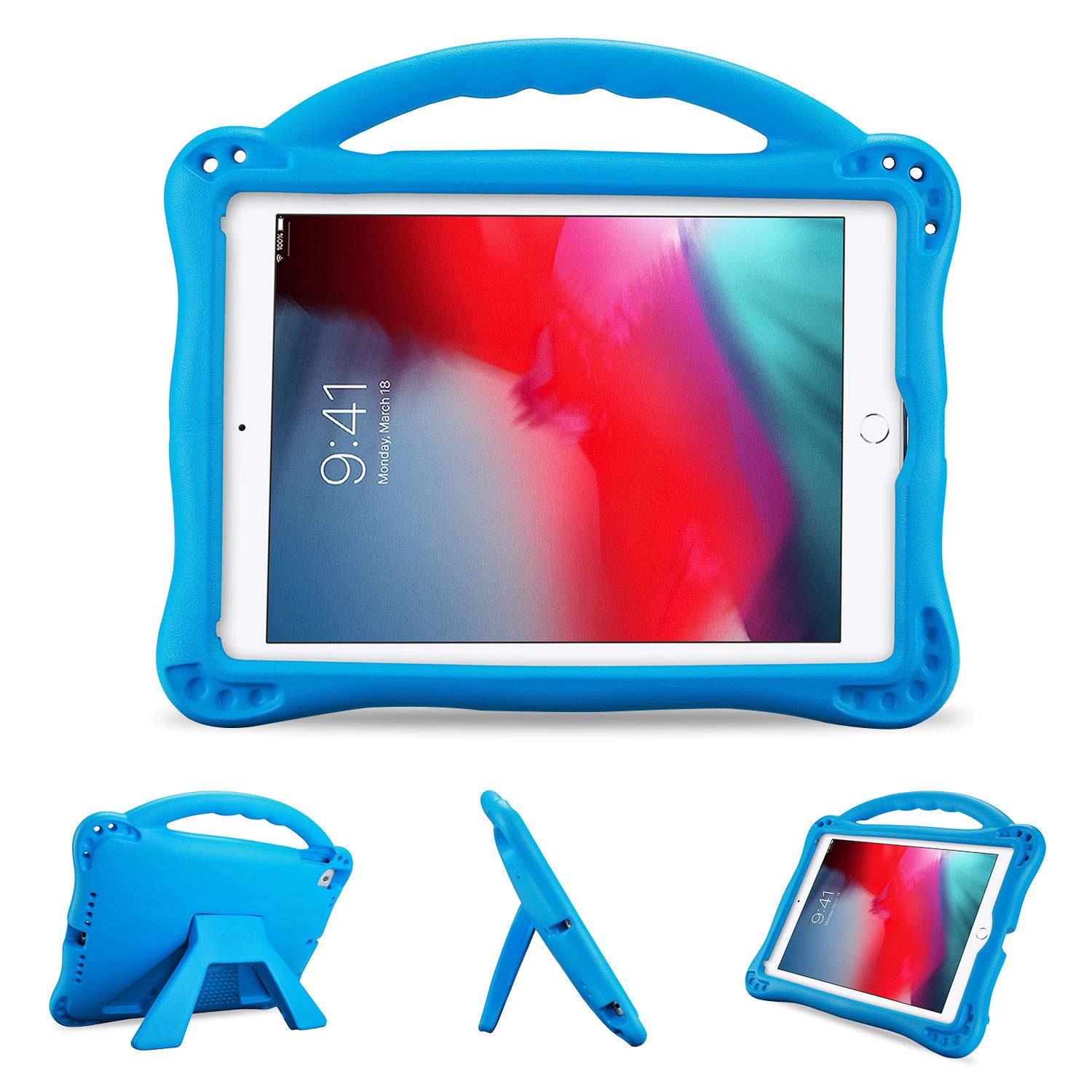 ProCase Shockproof Kids iPad Case for iPad 9.7 (6th/5th Gen 2017/2018), iPad Air 2/Air 1, iPad Pro 9.7 (2016) - Lightweight Rugged Protective Cover with Handle & Kickstand for Boys & Girls (Blue) - Perfect for School, Travel & Home Learning