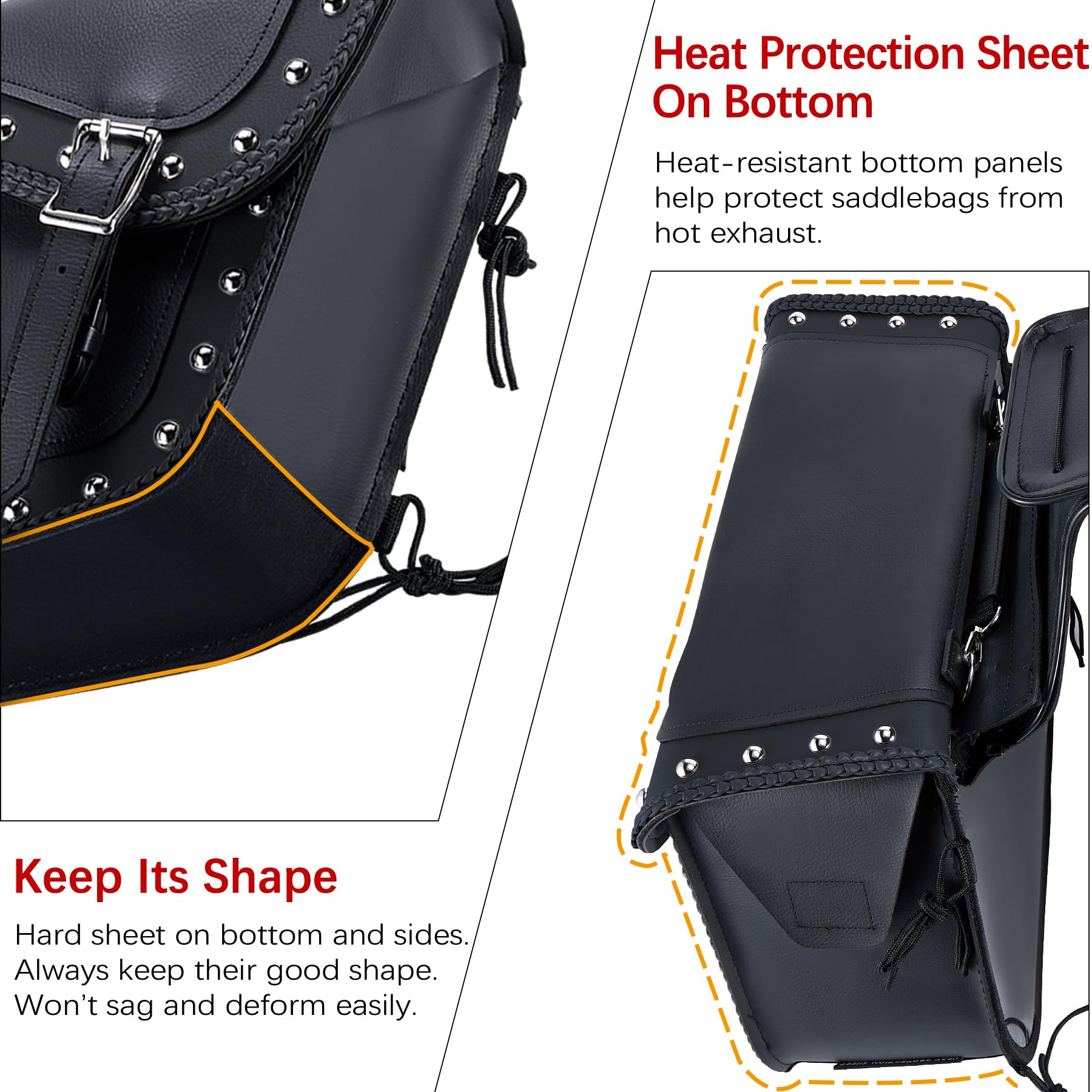 **Dream Apparel Faux Leather Motorcycle Saddle Bags with Studs - Throw Over PVC Side Bags for Honda Shadow, Sportster, Softail, Dyna, V-Star (Black) - Perfect for Cruiser & Touring Bikes**