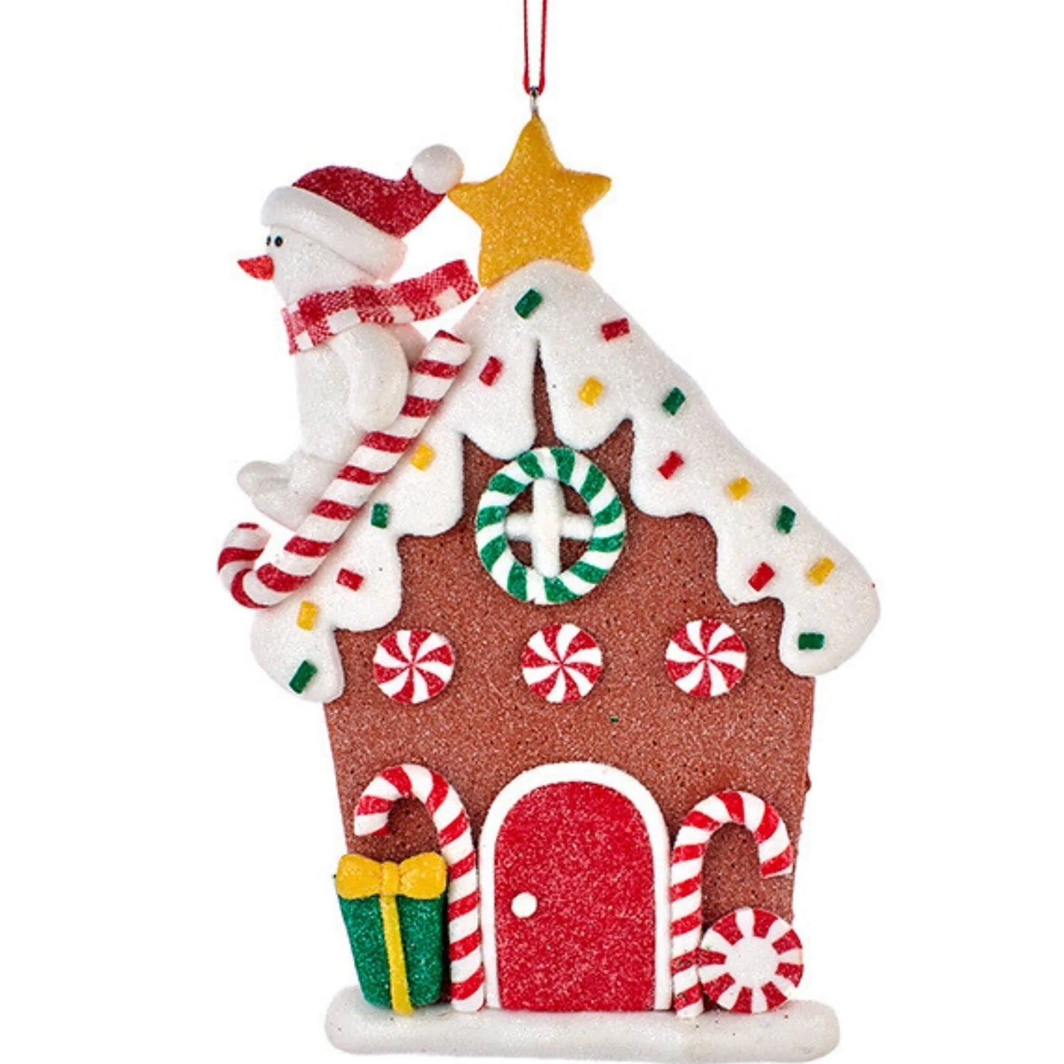 5 Pack Glittered Gingerbread House Christmas Ornaments - Festive Holiday Decor for Tree, Mantel, or Gift Giving