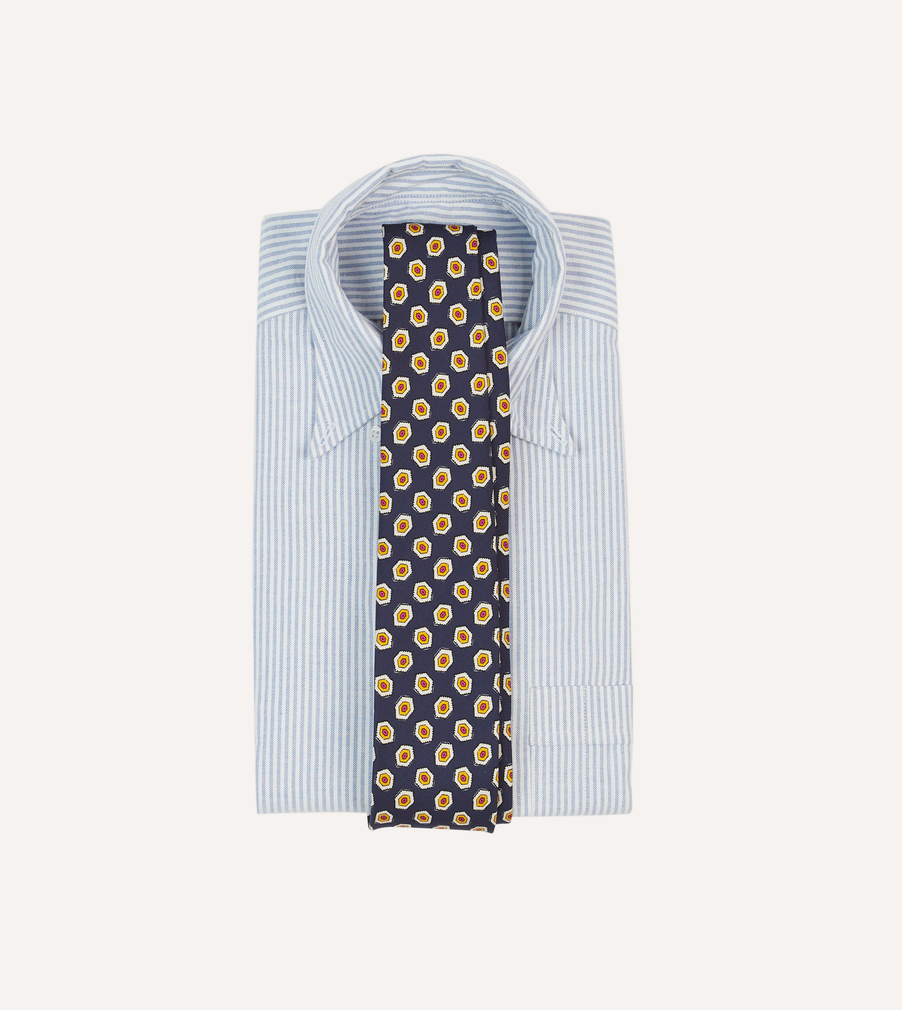 Navy Blue Hexagon Pattern Silk Necktie with Self-Tipped End - Perfect for Business Meetings, Weddings & Formal Events