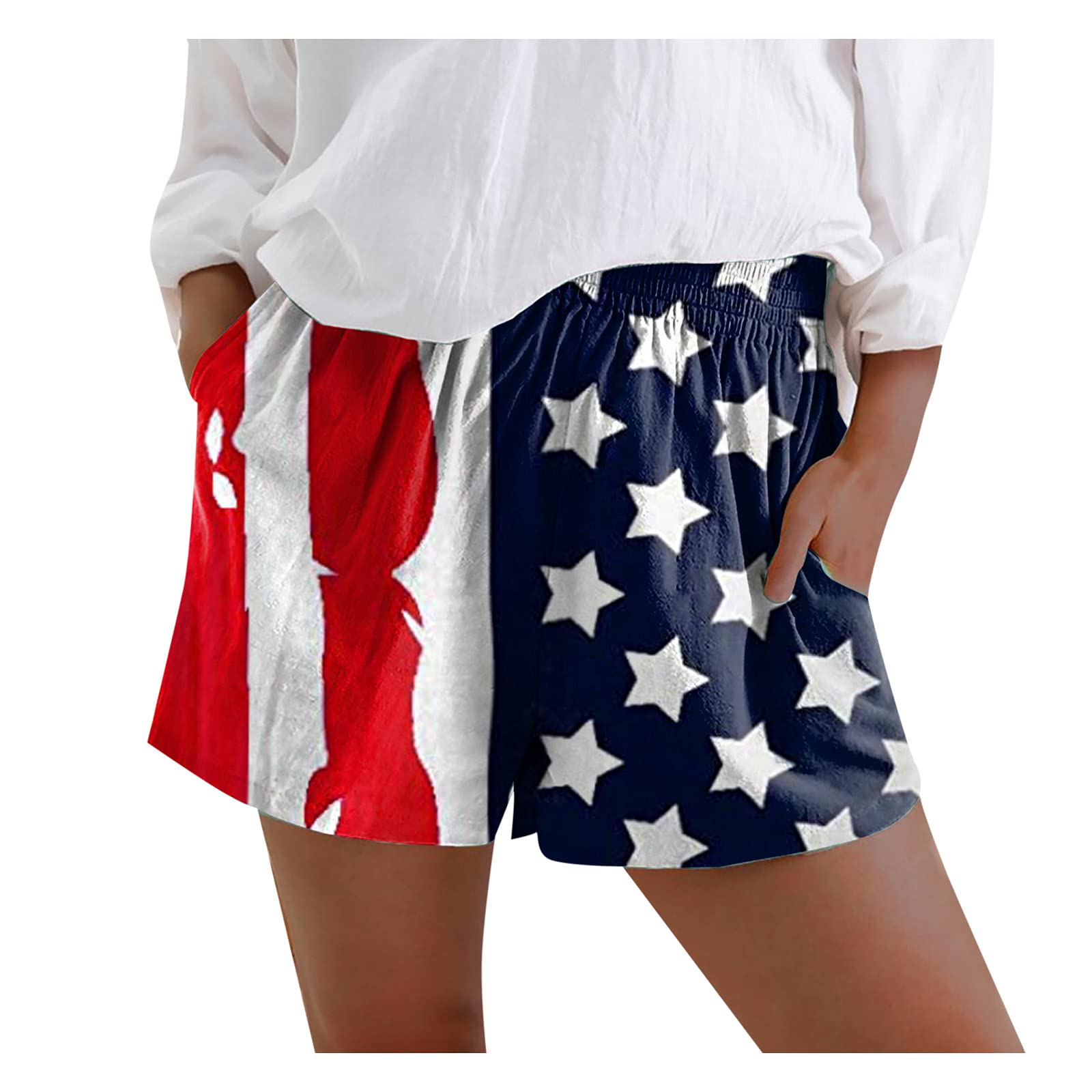 Gaoshi Women's Workout Shorts - Petite Casual Lace-Up Athletic Shorts with Loose Pockets & American Flag Print | Perfect for Gym, Running, Yoga & Summer Outdoor Activities