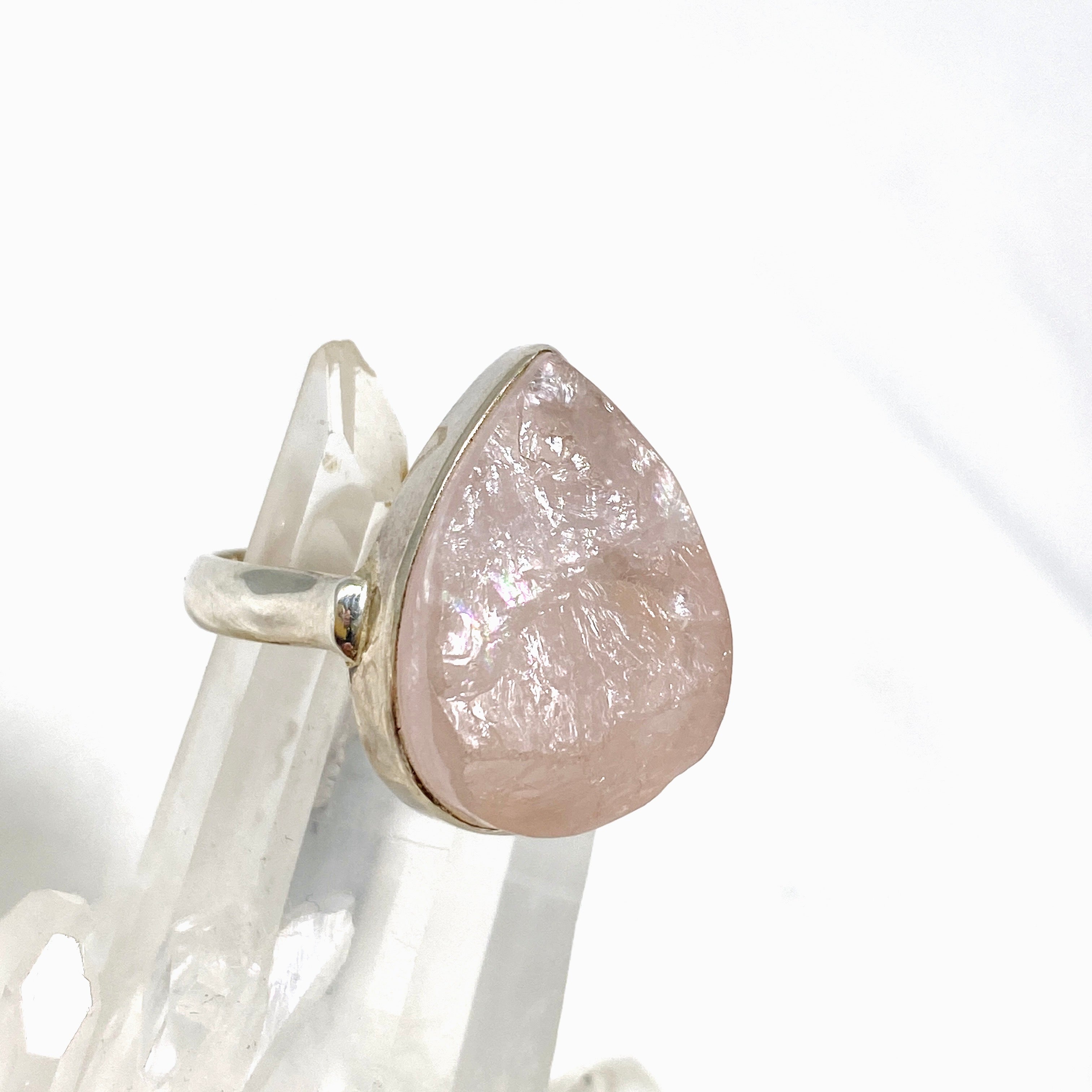 Natural Rose Quartz Raw Teardrop Ring - Size 9 - KRGJ1306 - Perfect for Boho Jewelry & Spiritual Healing Gifts